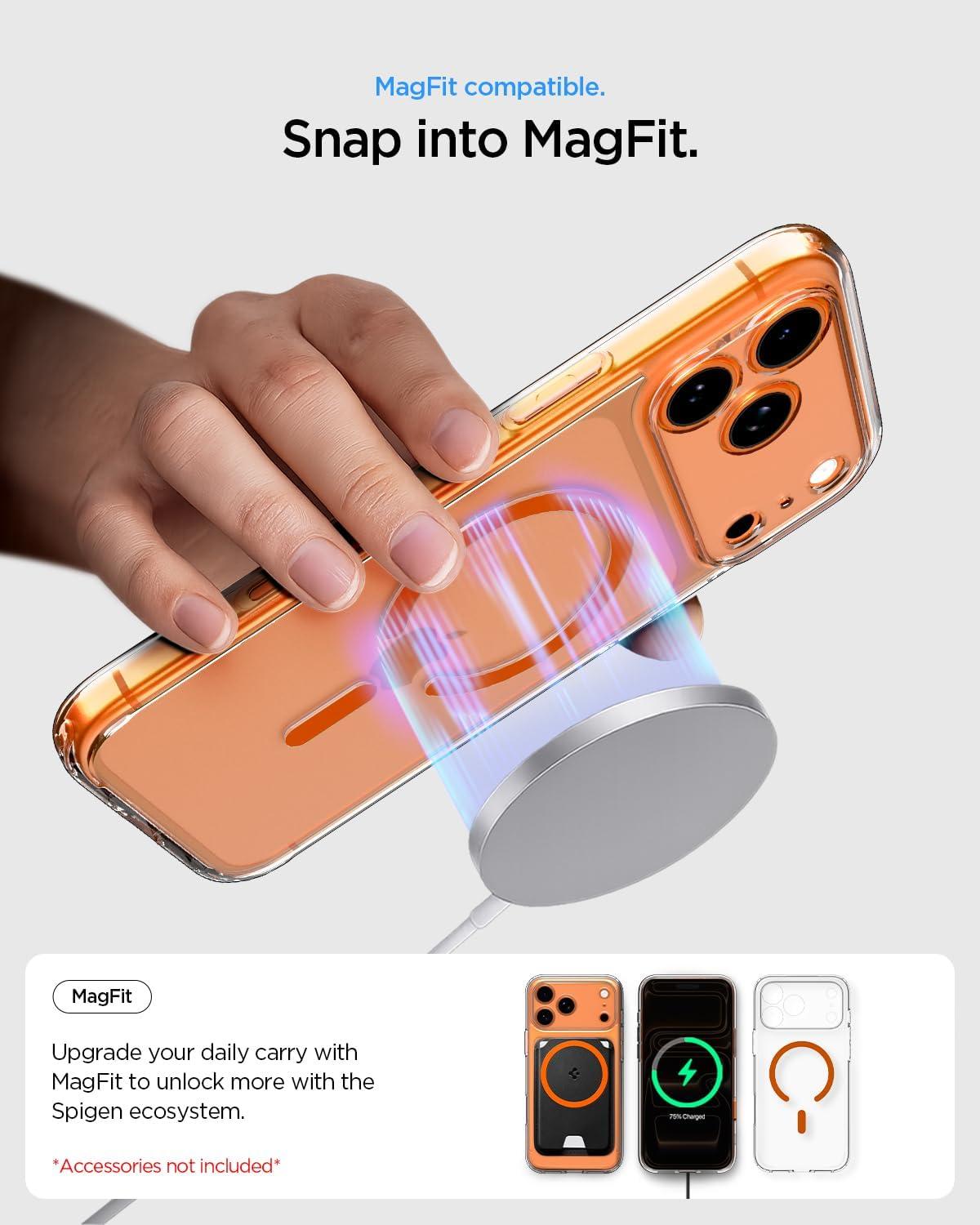 imageSpigen for iPhone 13 Case Ultra Hybrid MagFit AntiYellowing Compatible with Magsafe ClearClear Orange