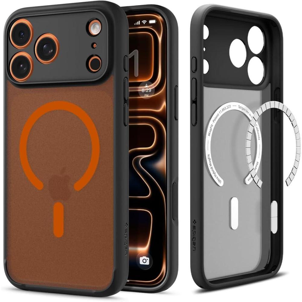 imageSpigen for iPhone 13 Case Ultra Hybrid MagFit AntiYellowing Compatible with Magsafe ClearFrost Black Orange