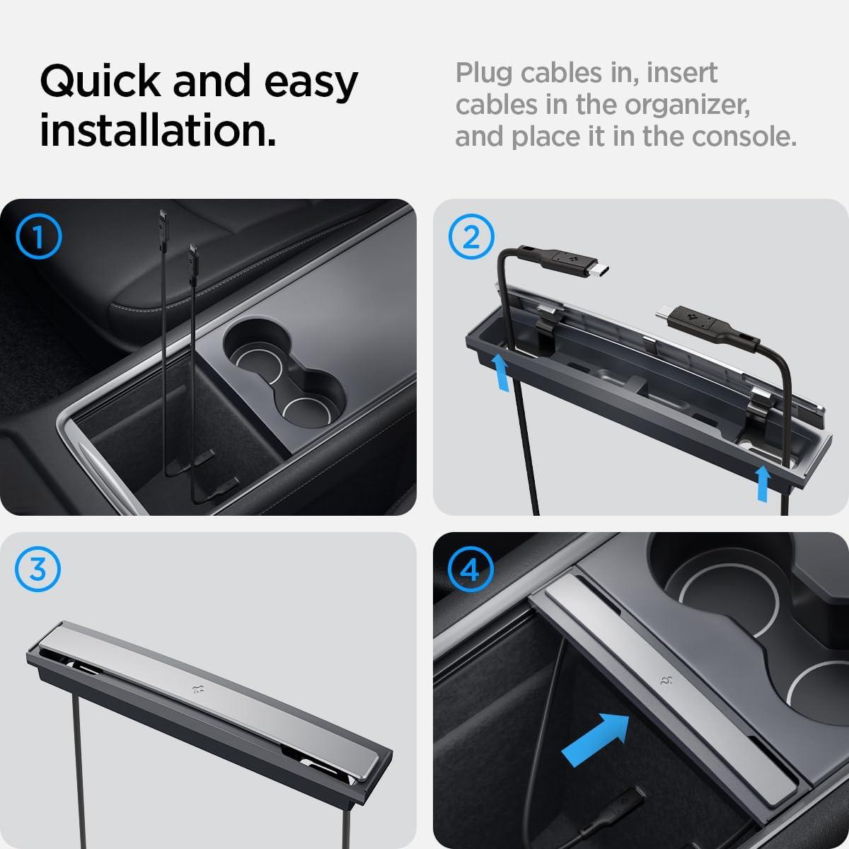 imageSpigen Cable Organizer Station for Tesla Model Y 20212024 amp Model 3 20212023 Not for Model Y Juniper 202526 and Model 3 Highland 202425 Cable Not IncludedCable Organizer Station