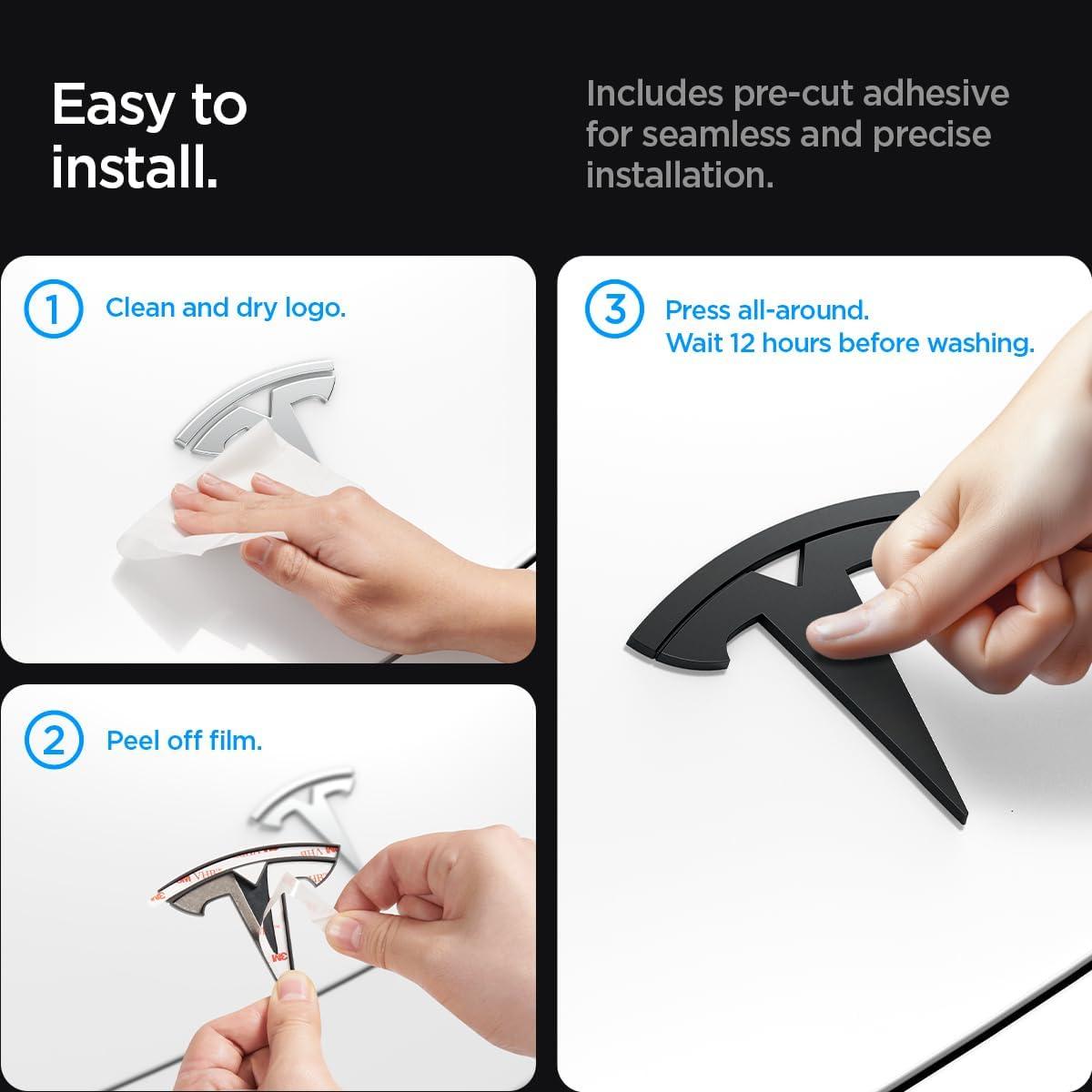 imageSpigen Front Emblem Logo Full Cover Sticker for Tesla Model 3 Highland Standard Premium amp Performance 202620252024 BlackBlack