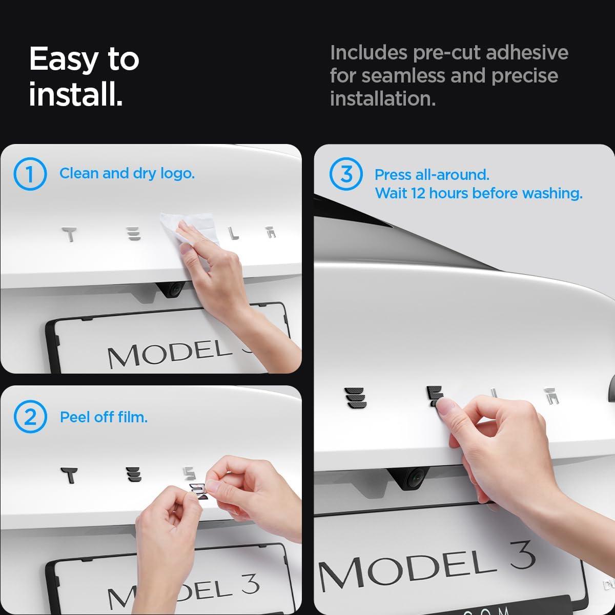 imageSpigen Rear Emblem Logo Full Cover Sticker for Tesla Model 3 Highland Standard Premium amp Performance 202620252024 BlackCarbon