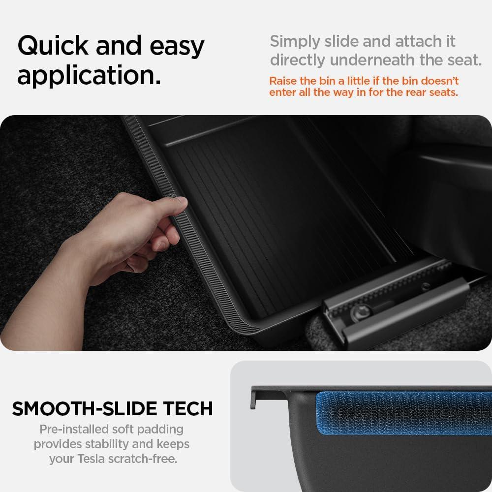imageSpigen Under Seat Storage Box Organizer for All Tesla Model Y 20202026 Model Y 202526 Juniper Only rear of front row seatsUnderseat Storage Box