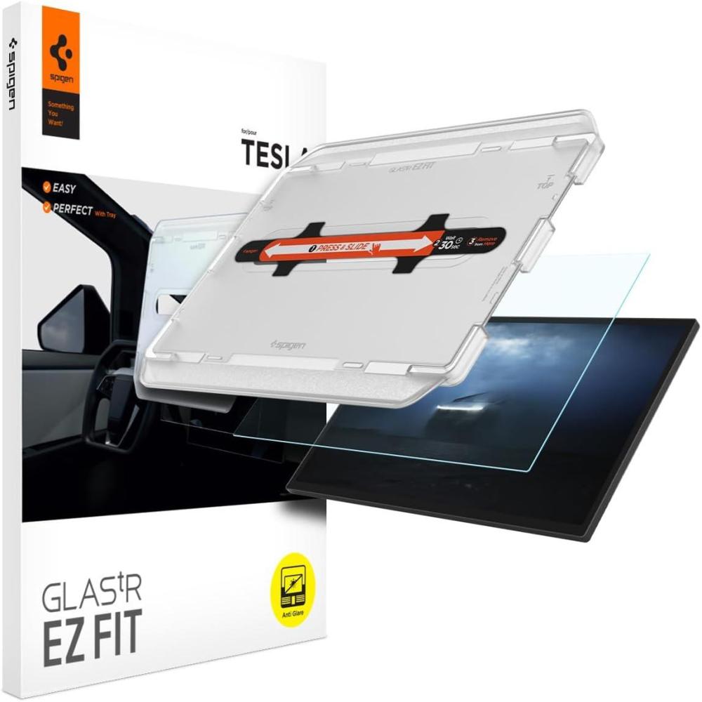imageSpigen Tempered Glass Screen Protector GlastR EZ FIT Designed for Tesla Cybertruck 202420252026 185 inch Dashboard Touchscreen  MatteAnti GlareAnti Finger
