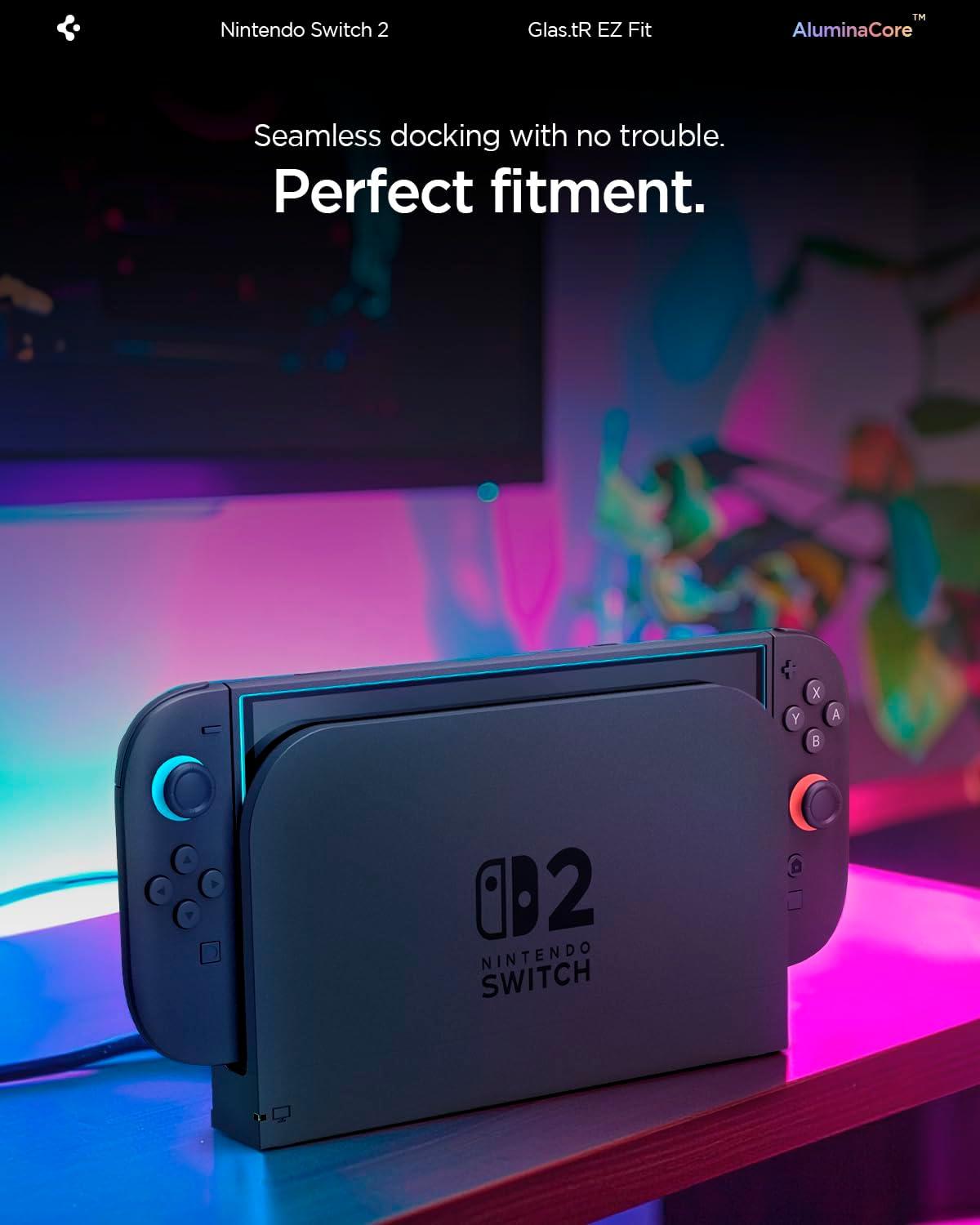 imageSpigen AluminaCore Screen Protector Tempered Glass GlasTR EZ Fit designed for Nintendo Switch 2 2 Pack 9H Hardness AluminumEnhanced DurabilityNintendo Switch 2