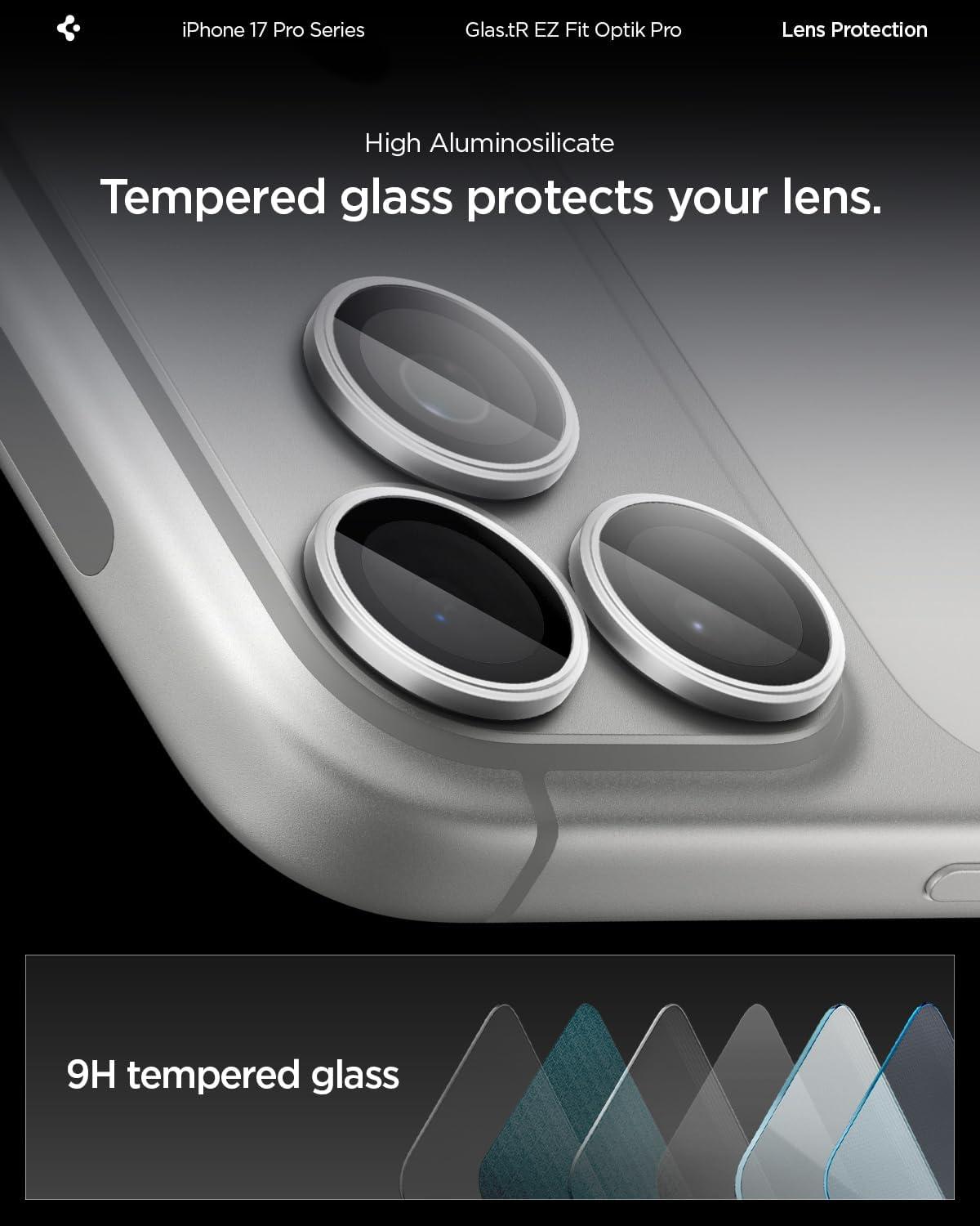 imageSpigen Camera Lens Screen Protector GlasTR EZ Fit Optik Pro Designed for iPhone 16 Pro MaxiPhone 16 ProiPhone 15 Pro MaxiPhone 15 Pro Case Friendly Natural Titanium 2 PackSilver iPhone 17 series
