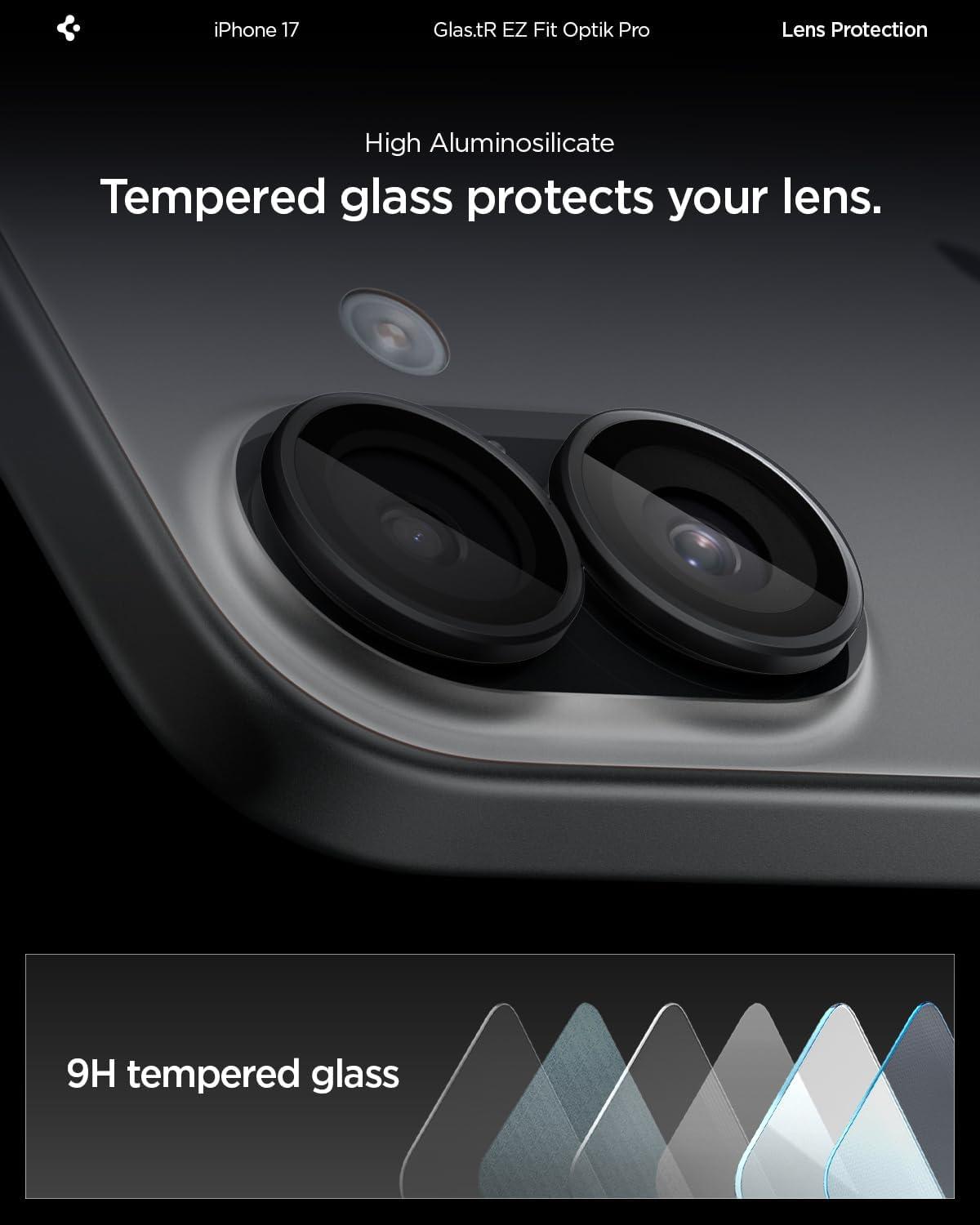 imageSpigen Camera Lens Screen Protector GlasTR EZ Fit Optik Pro Designed for iPhone 17 Case Friendly Lavender 2 PackBlack
