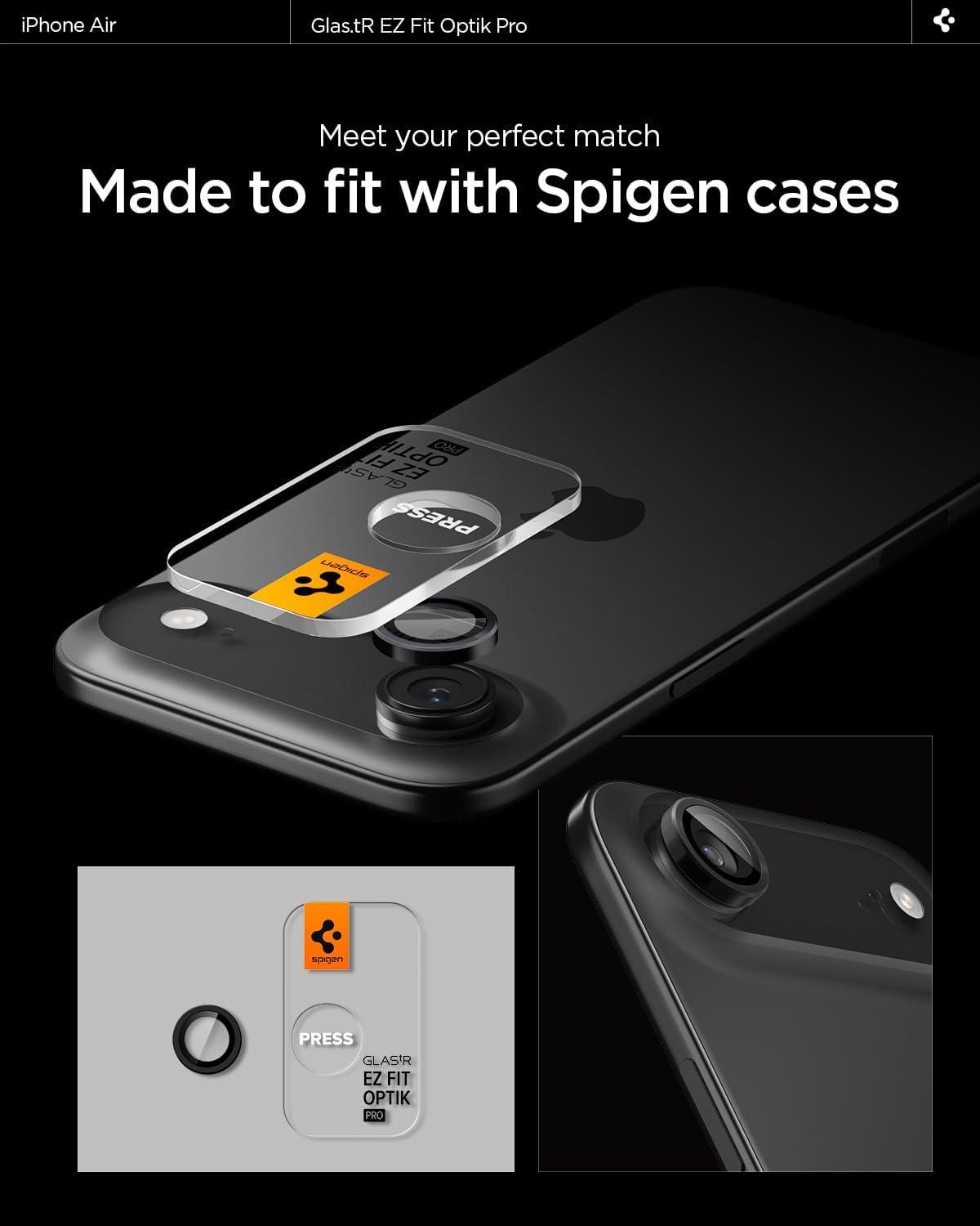imageSpigen Camera Lens Screen Protector GlasTR EZ Fit Optik Pro Designed for iPhone Air Case Friendly Black 2 Pack