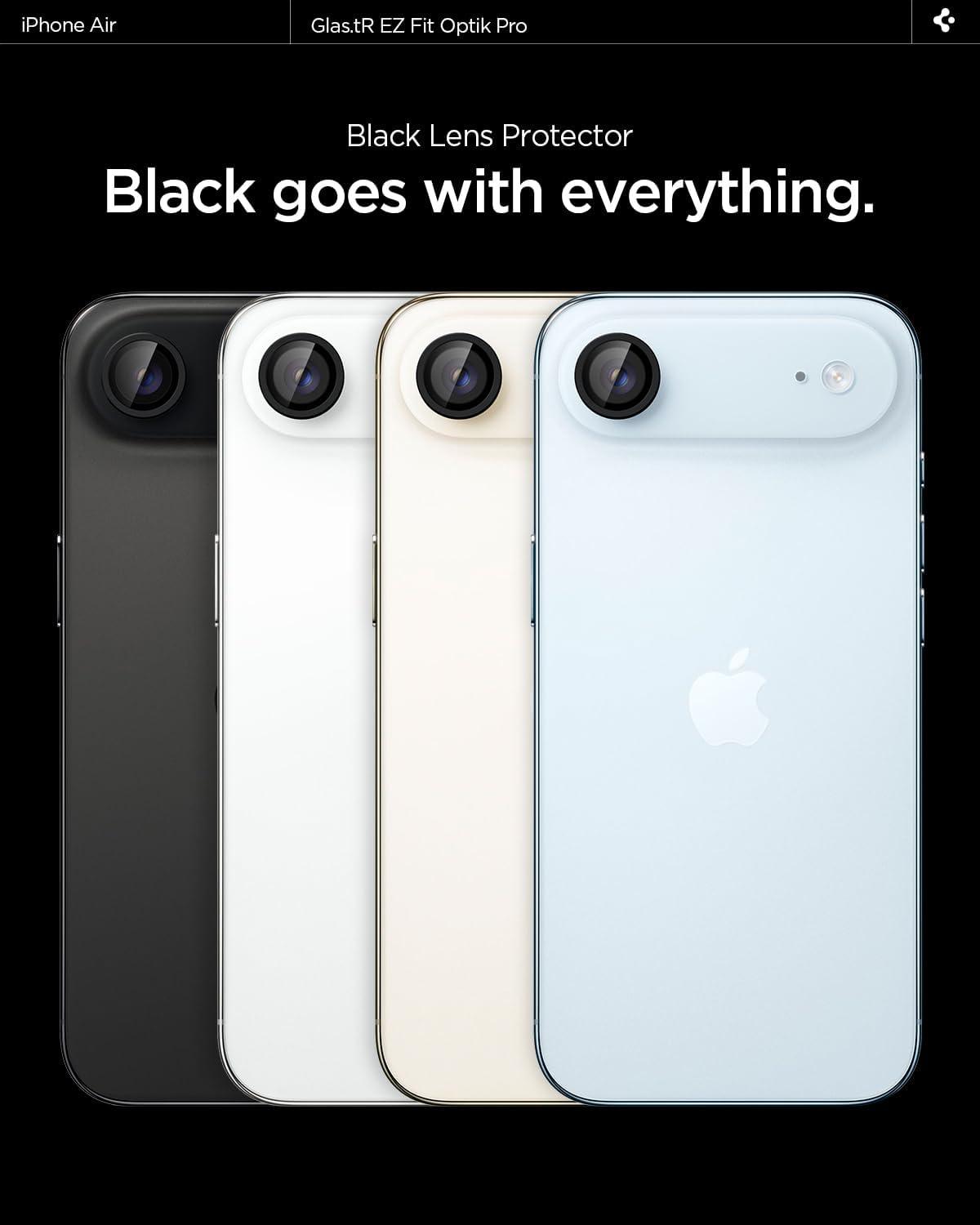 imageSpigen Camera Lens Screen Protector GlasTR EZ Fit Optik Pro Designed for iPhone Air Case Friendly Black 2 Pack