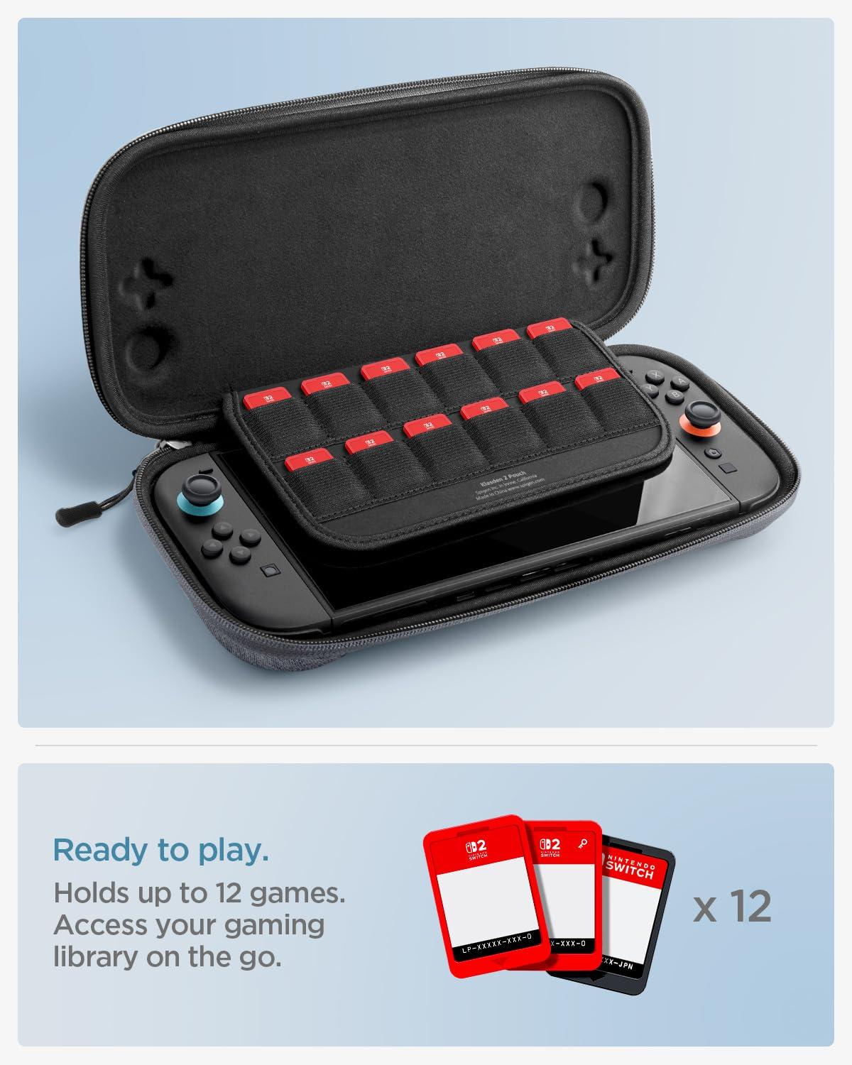 imageSpigen Slim Carrying Case for Nintendo Switch 2 2025 Protective Hard Shell Travel Case with Accessory Pockets and 10 Game Cartridge Slots Portable Storage Pouch Charcoal GrayCharcoal Gray