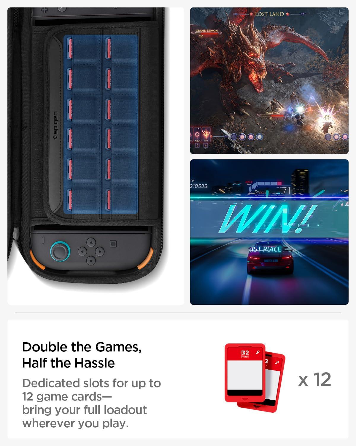 imageSpigen Slim Carrying Case for Nintendo Switch 2 2025 Protective Hard Shell Travel Case with Accessory Pockets and 10 Game Cartridge Slots Portable Storage Pouch Charcoal GrayBlack