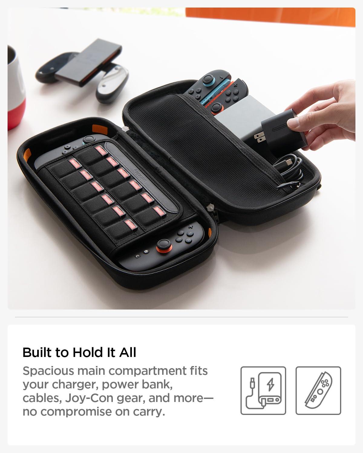 imageSpigen Slim Carrying Case for Nintendo Switch 2 2025 Protective Hard Shell Travel Case with Accessory Pockets and 10 Game Cartridge Slots Portable Storage Pouch Charcoal GrayBlack