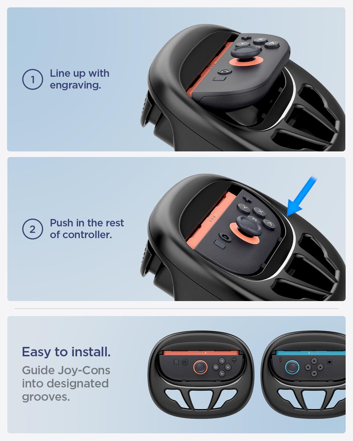 imageSpigen Steering Wheels Designed for Nintendo Switch 2 JoyCon Controllers 2025 Racing Wheels for Mario Kart World 8 Deluxe 2 Pack BlackNS101 JoyCon Wheel