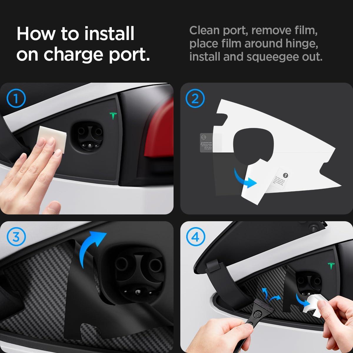 imageSpigen TapShield Protective Film and Wrap Set Designed for Tesla Model X Charge Port with AllinOne Installation Kit ScratchFree PPF Carbon Edition Compatible with Model X 2023 and AfterTesla Model S