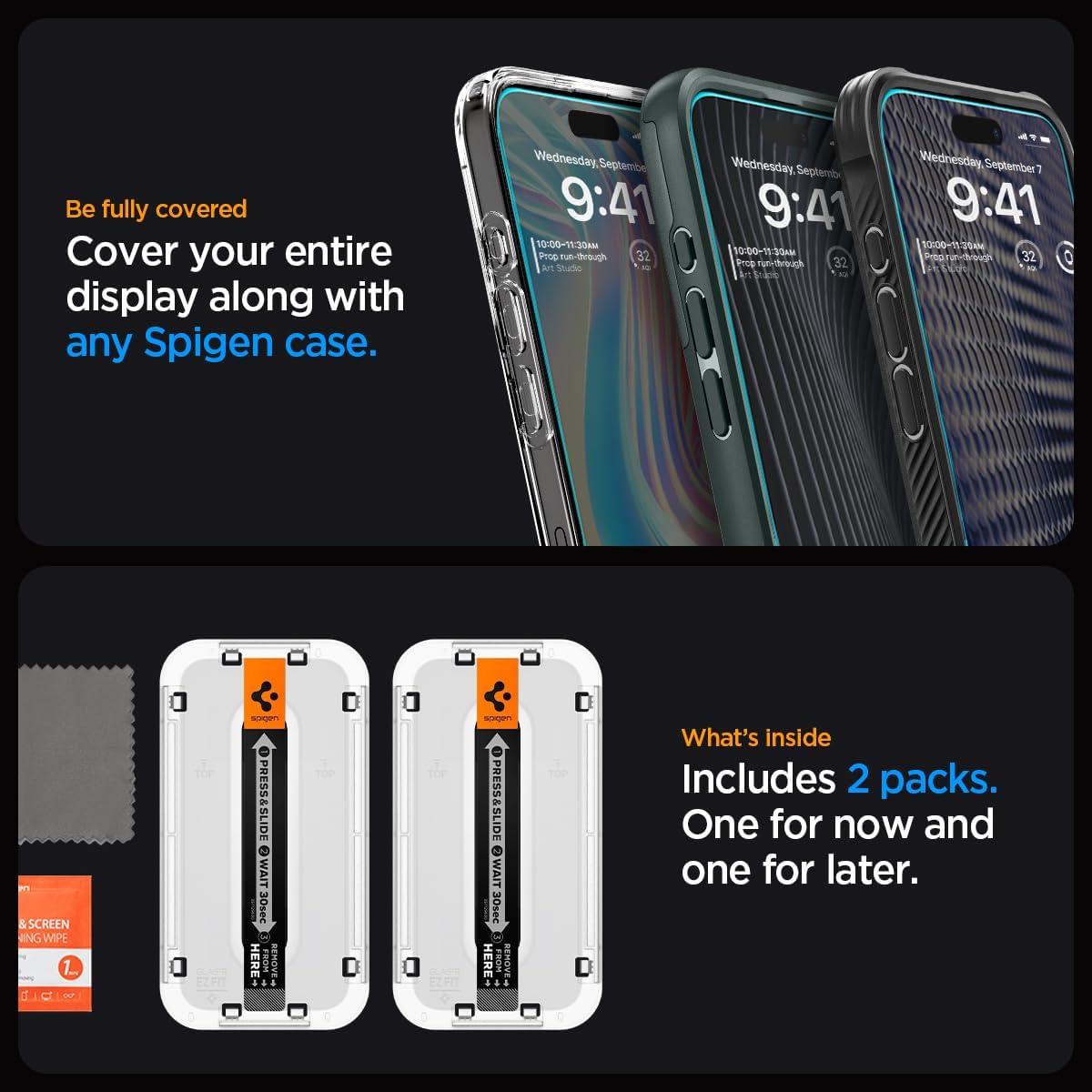 imageSpigen Tempered Glass Screen Protector GlasTR EZ FIT designed for iPhone 15 Pro Case Friendly 2 PackiPhone 15 Pro