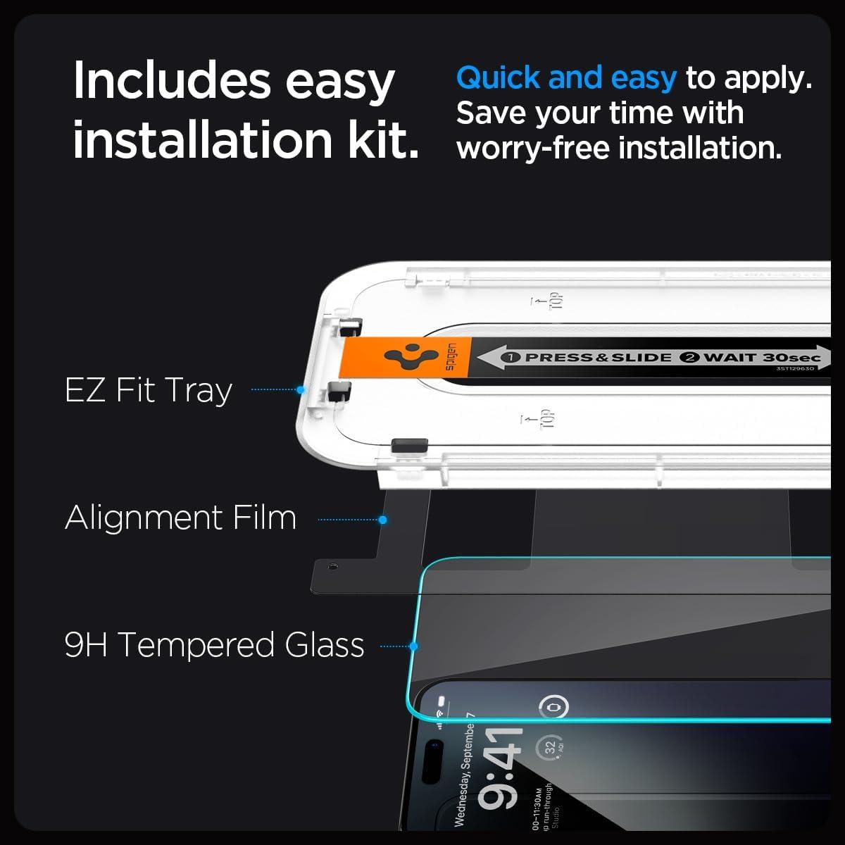 imageSpigen Tempered Glass Screen Protector GlasTR EZ FIT designed for iPhone 15 Pro Case Friendly 2 PackiPhone 15 Pro