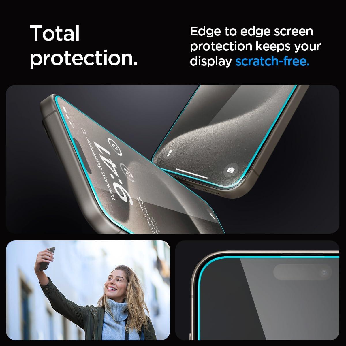 imageSpigen Tempered Glass Screen Protector GlasTR EZ FIT designed for iPhone 15 Pro Max Case Friendly 2 PackiPhone 15 Pro Max