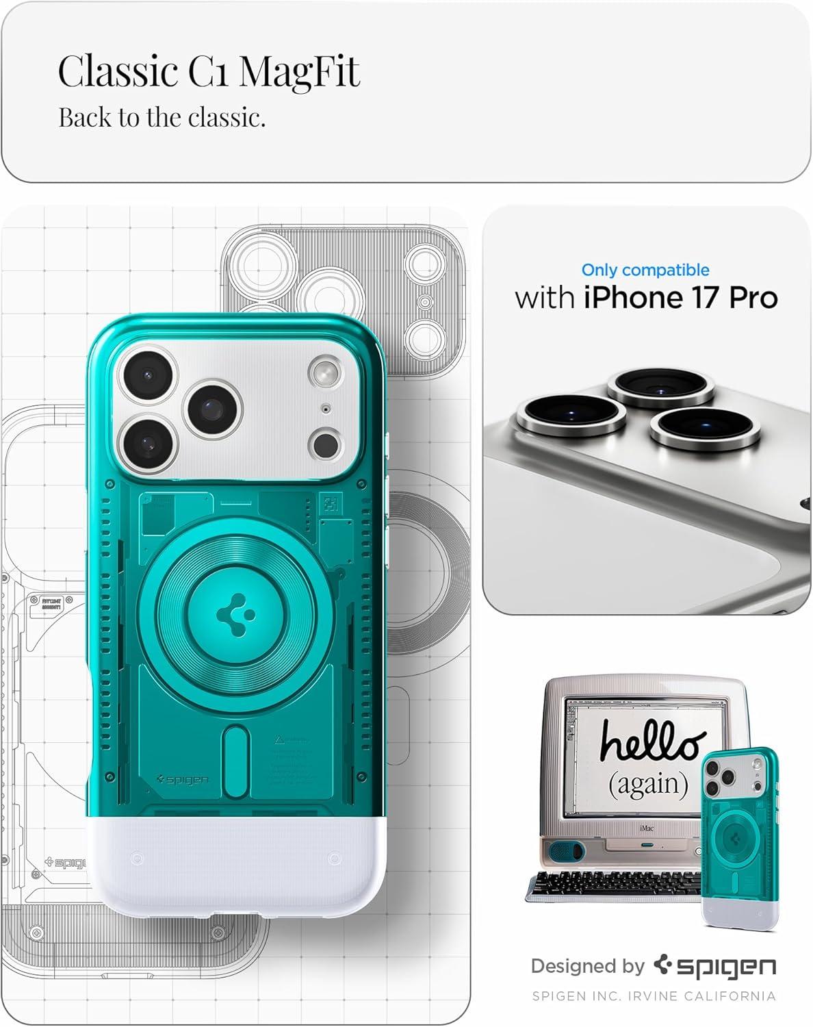imageSpigen for iPhone 17 Pro Max Case Classic C1 MagFit TPU Covered Camera Control Compatible with MagSafe TangerineBondi Blue
