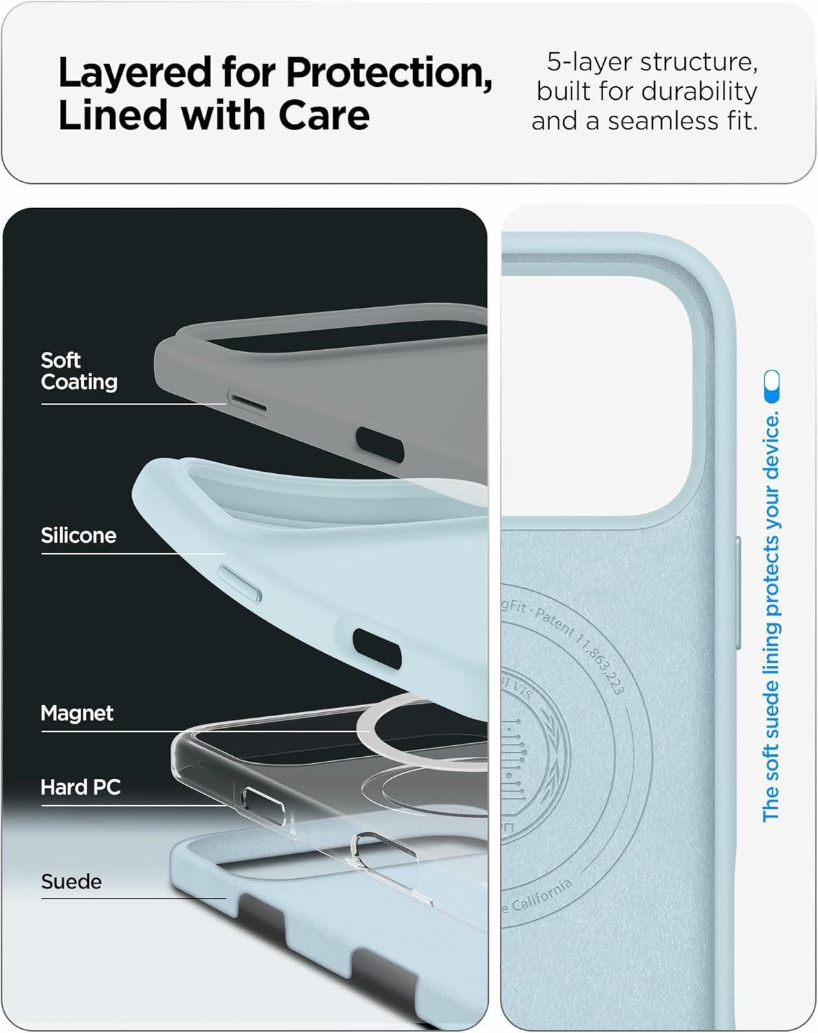 imageSpigen for iPhone 17 Pro Max Case Silicone Fit MagFit Compatible with MagSafe StoneMute Blue