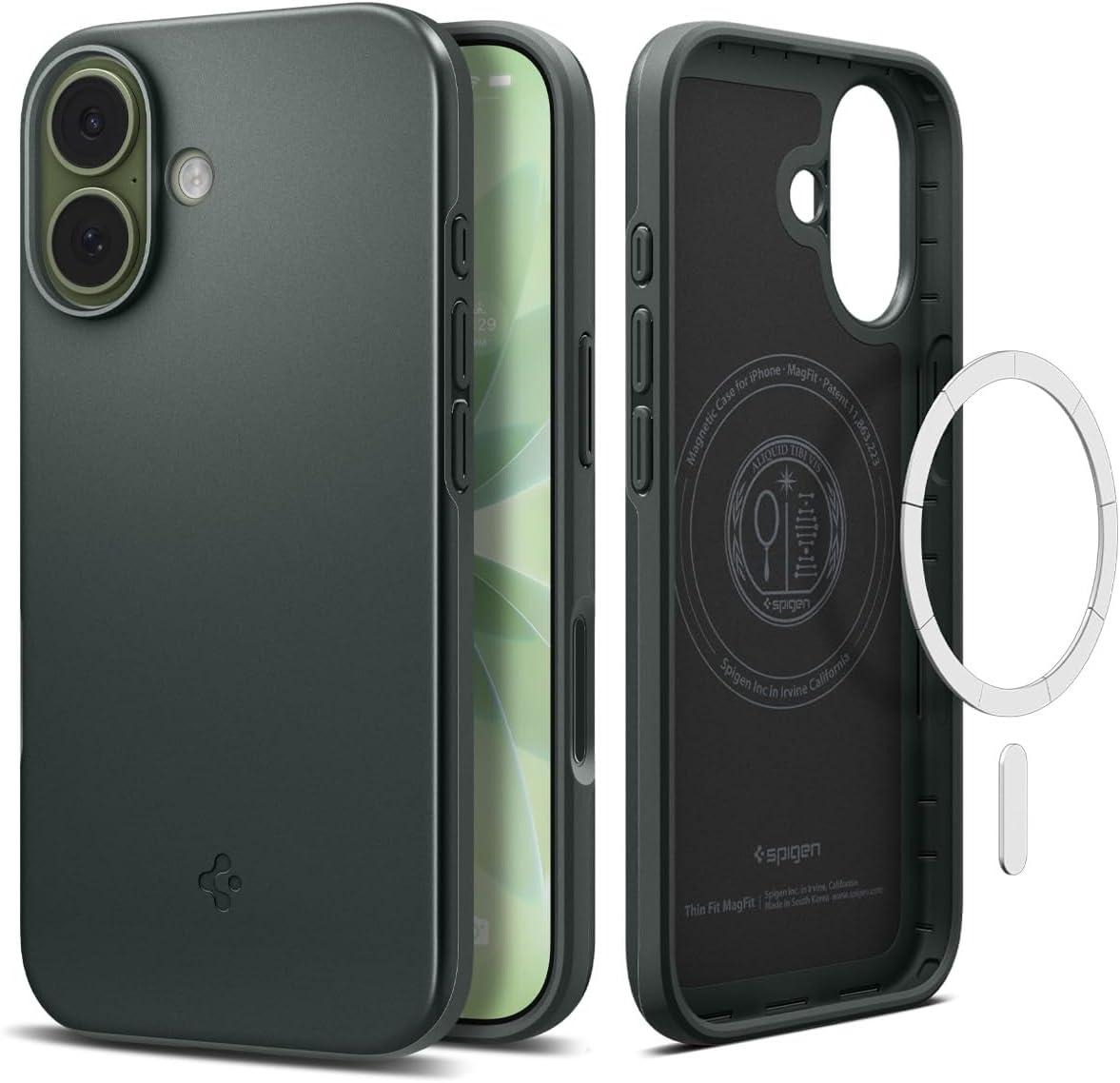 imageSpigen for iPhone 17 Pro Max Case Thin Fit MagFit TPU Covered Camera Control Compatible with MagSafe BlackAbyss Green