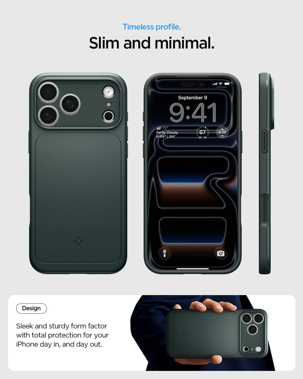 imageSpigen for iPhone 17 Pro Max Case Thin Fit MagFit TPU Covered Camera Control Compatible with MagSafe BlackAbyss Green