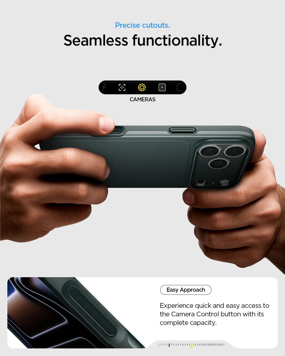 imageSpigen for iPhone 17 Pro Max Case Thin Fit MagFit TPU Covered Camera Control Compatible with MagSafe BlackAbyss Green