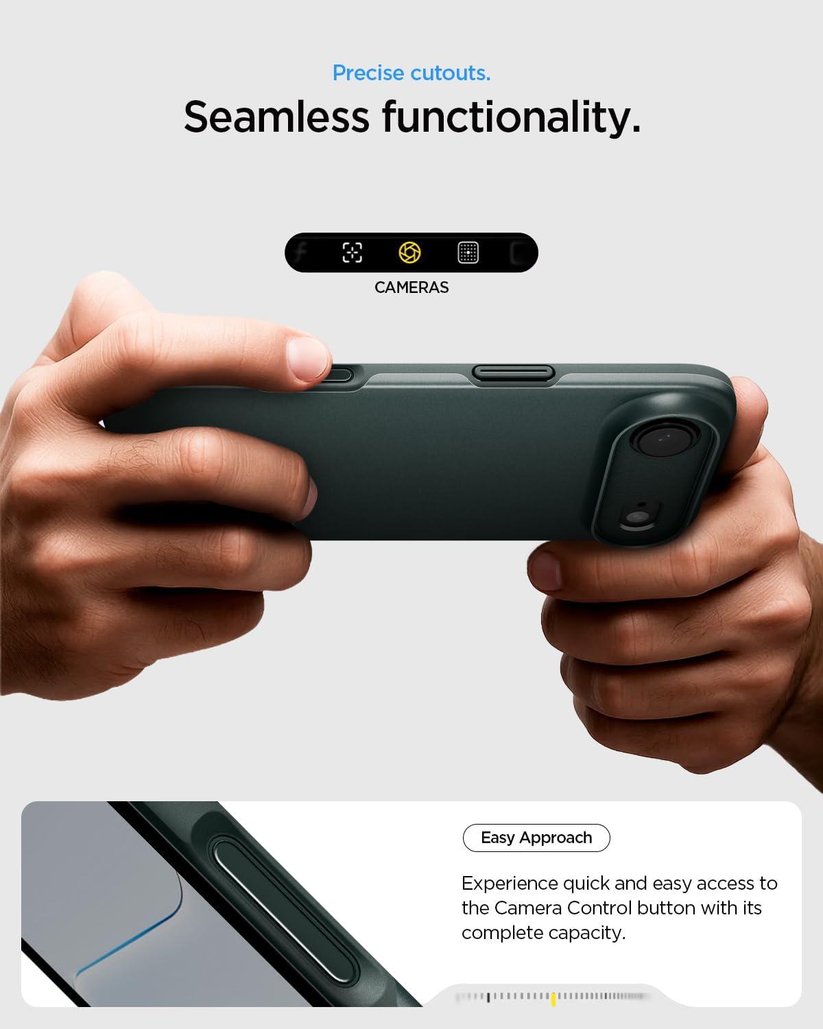 imageSpigen for iPhone 17 Pro Max Case Thin Fit MagFit TPU Covered Camera Control Compatible with MagSafe BlackAbyss Green