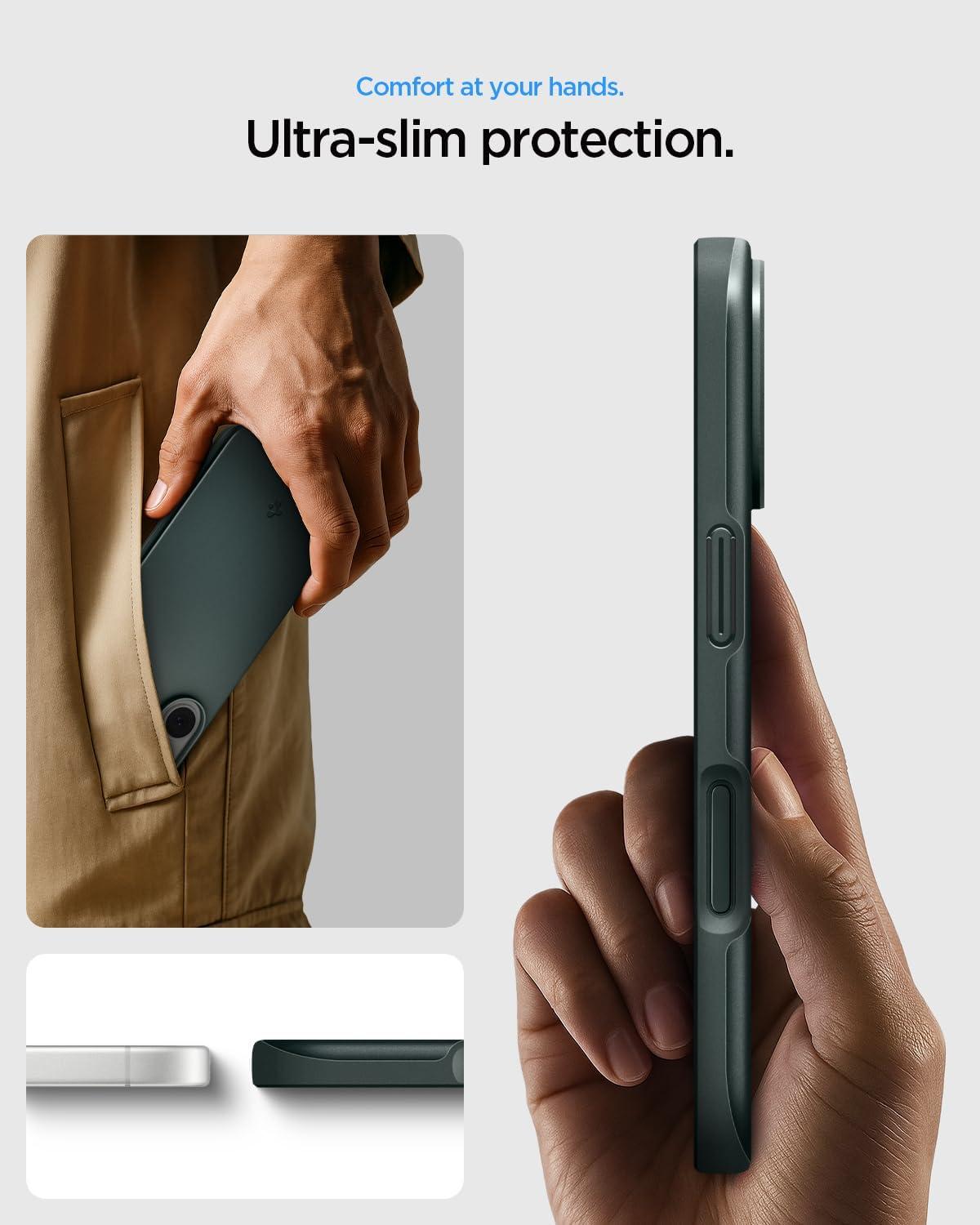 imageSpigen for iPhone 17 Pro Max Case Thin Fit MagFit TPU Covered Camera Control Compatible with MagSafe BlackAbyss Green