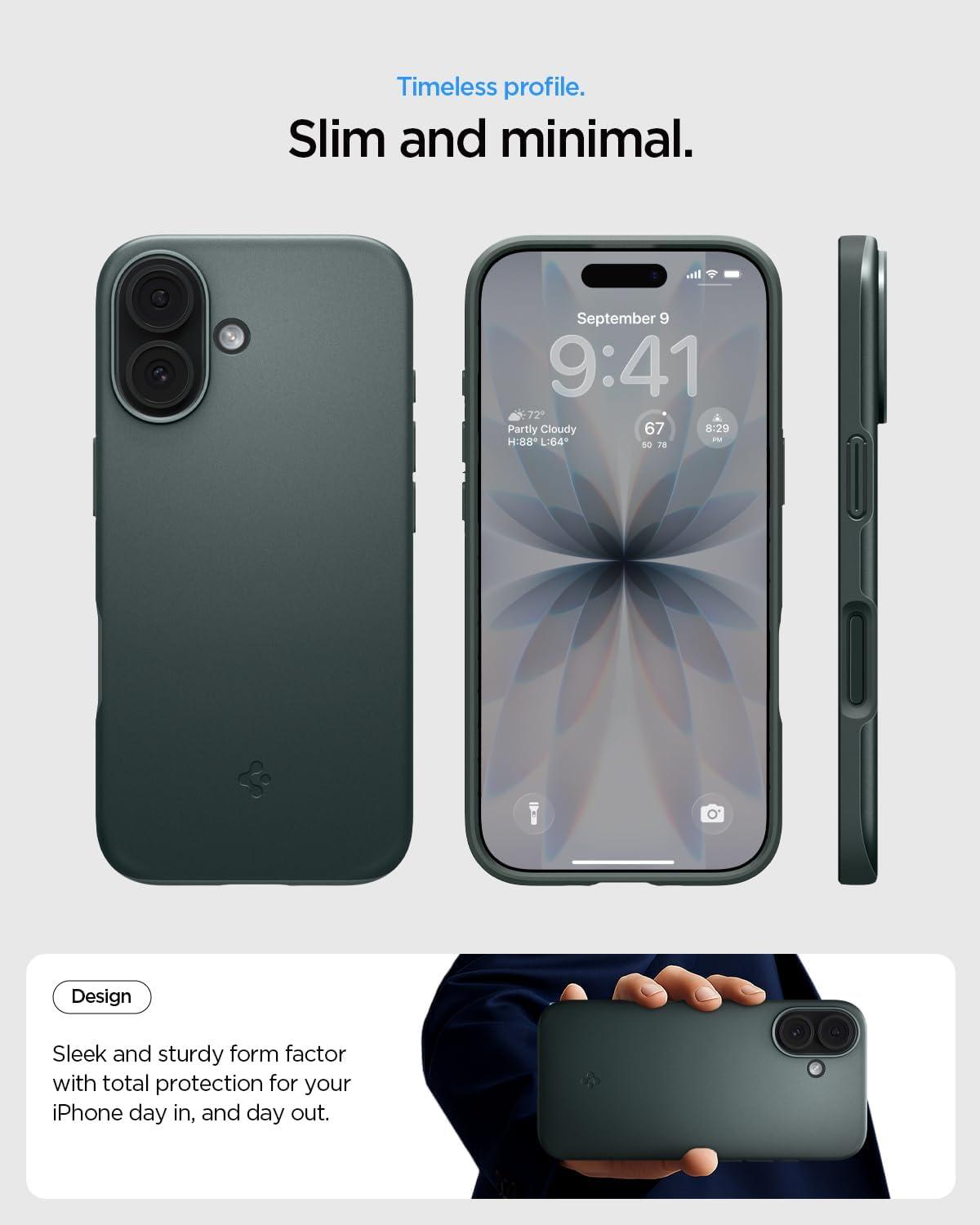 imageSpigen for iPhone 17 Pro Max Case Thin Fit MagFit TPU Covered Camera Control Compatible with MagSafe BlackAbyss Green