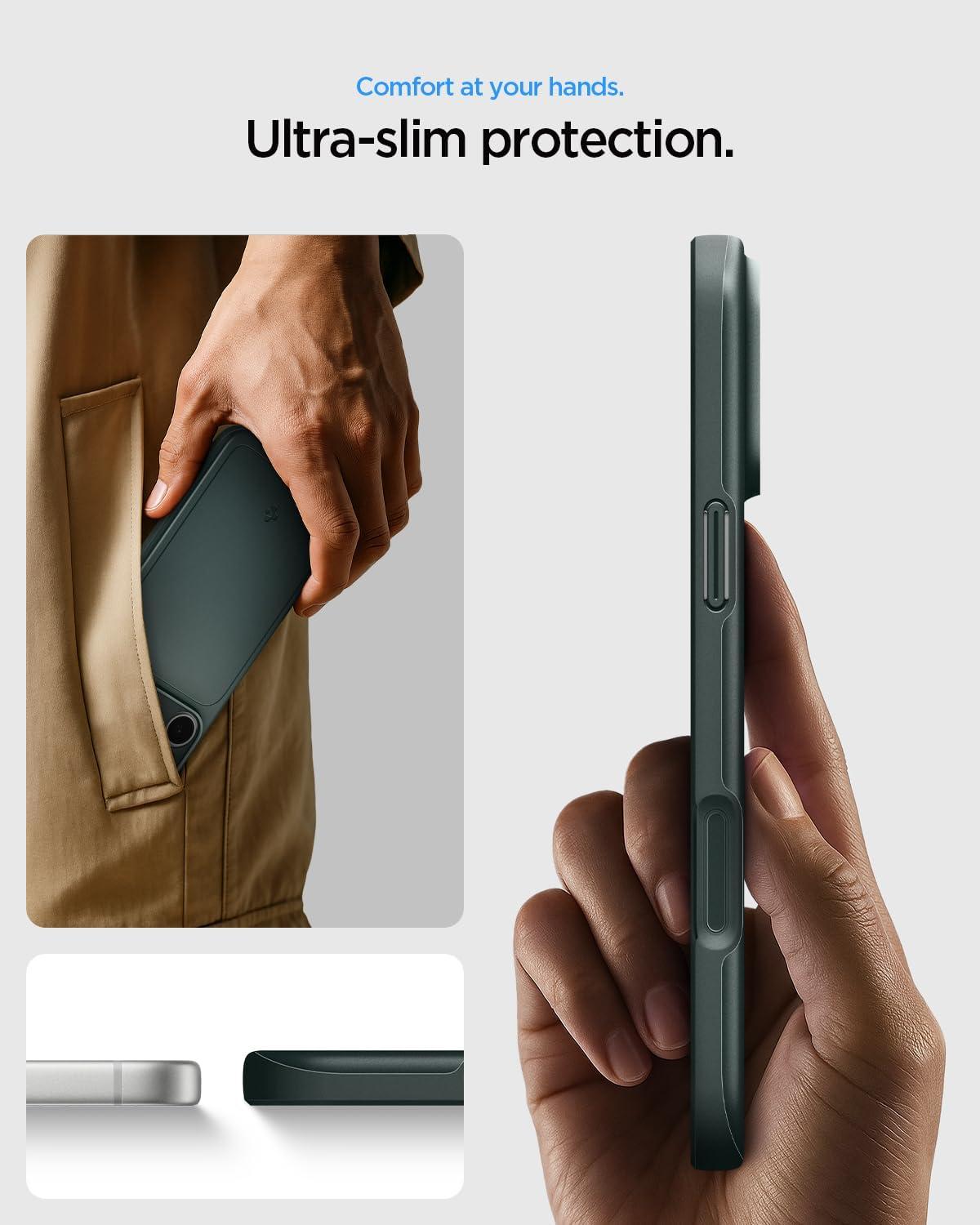 imageSpigen for iPhone 17 Pro Max Case Thin Fit MagFit TPU Covered Camera Control Compatible with MagSafe BlackAbyss Green