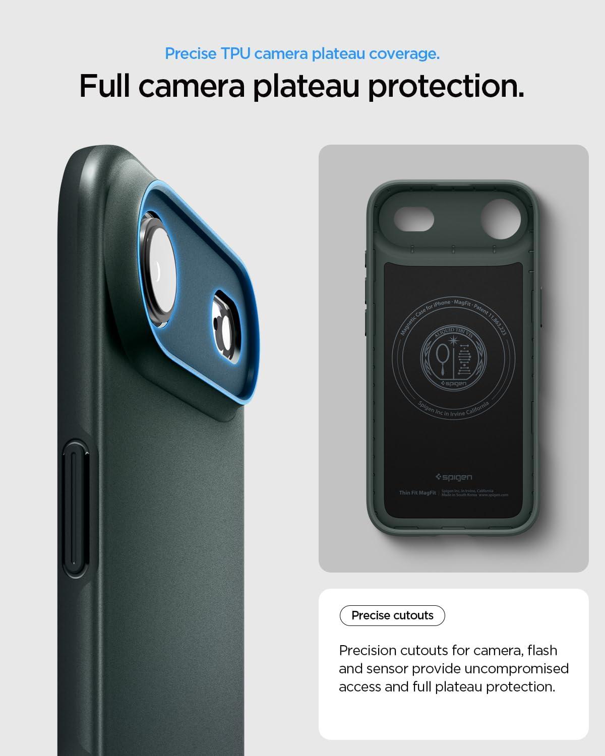 imageSpigen for iPhone 17 Pro Max Case Thin Fit MagFit TPU Covered Camera Control Compatible with MagSafe BlackAbyss Green