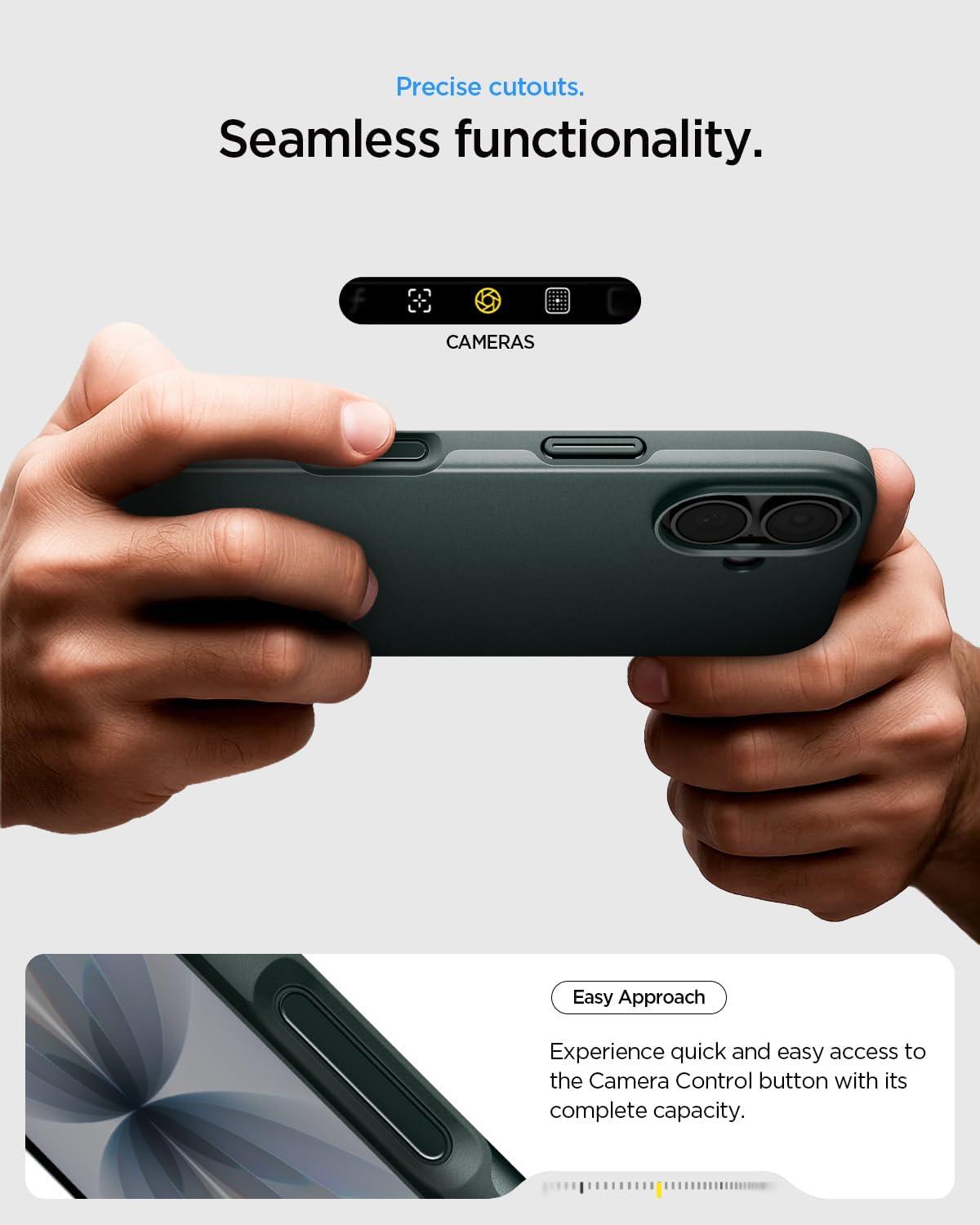 imageSpigen for iPhone 17 Pro Max Case Thin Fit MagFit TPU Covered Camera Control Compatible with MagSafe BlackAbyss Green