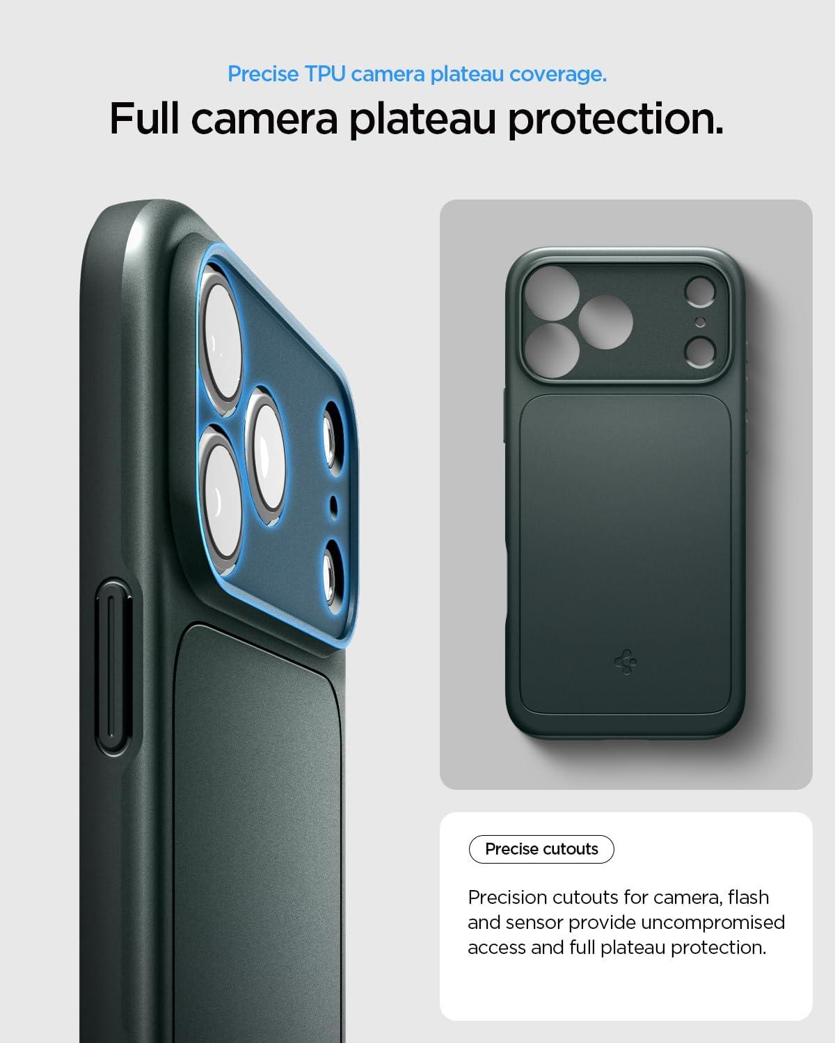 imageSpigen for iPhone 17 Pro Max Case Thin Fit MagFit TPU Covered Camera Control Compatible with MagSafe BlackAbyss Green