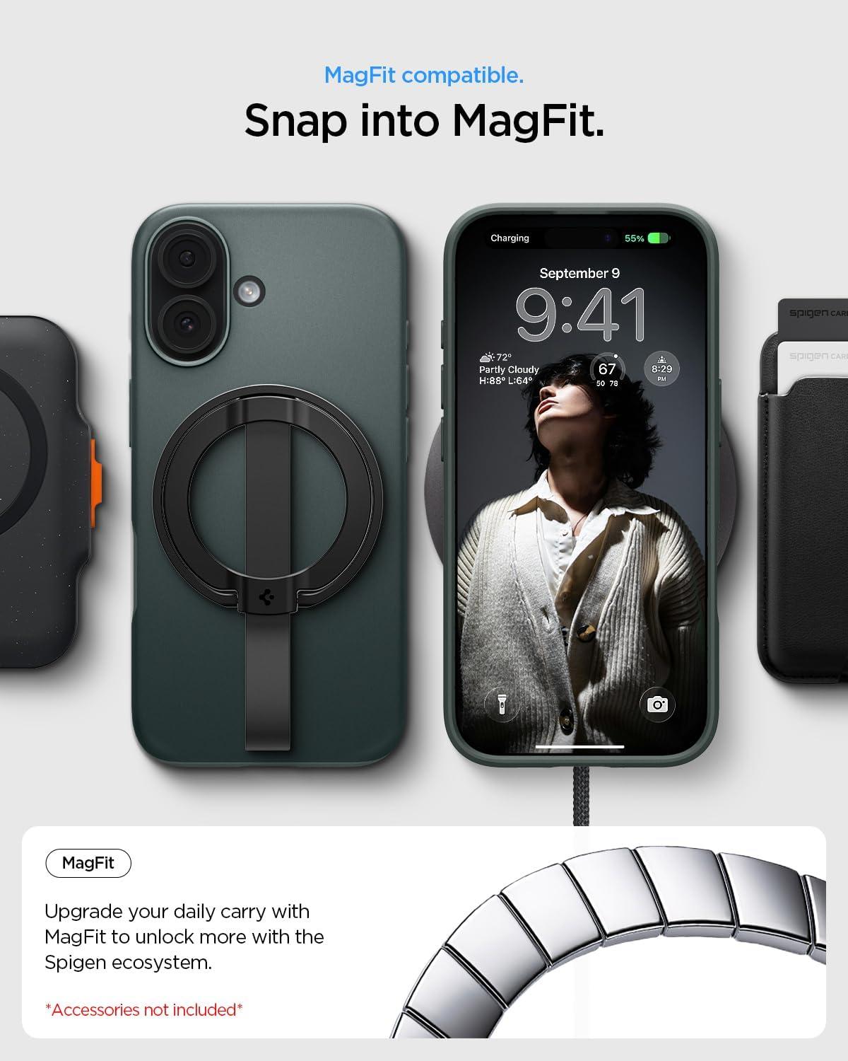 imageSpigen for iPhone 17 Pro Max Case Thin Fit MagFit TPU Covered Camera Control Compatible with MagSafe BlackAbyss Green