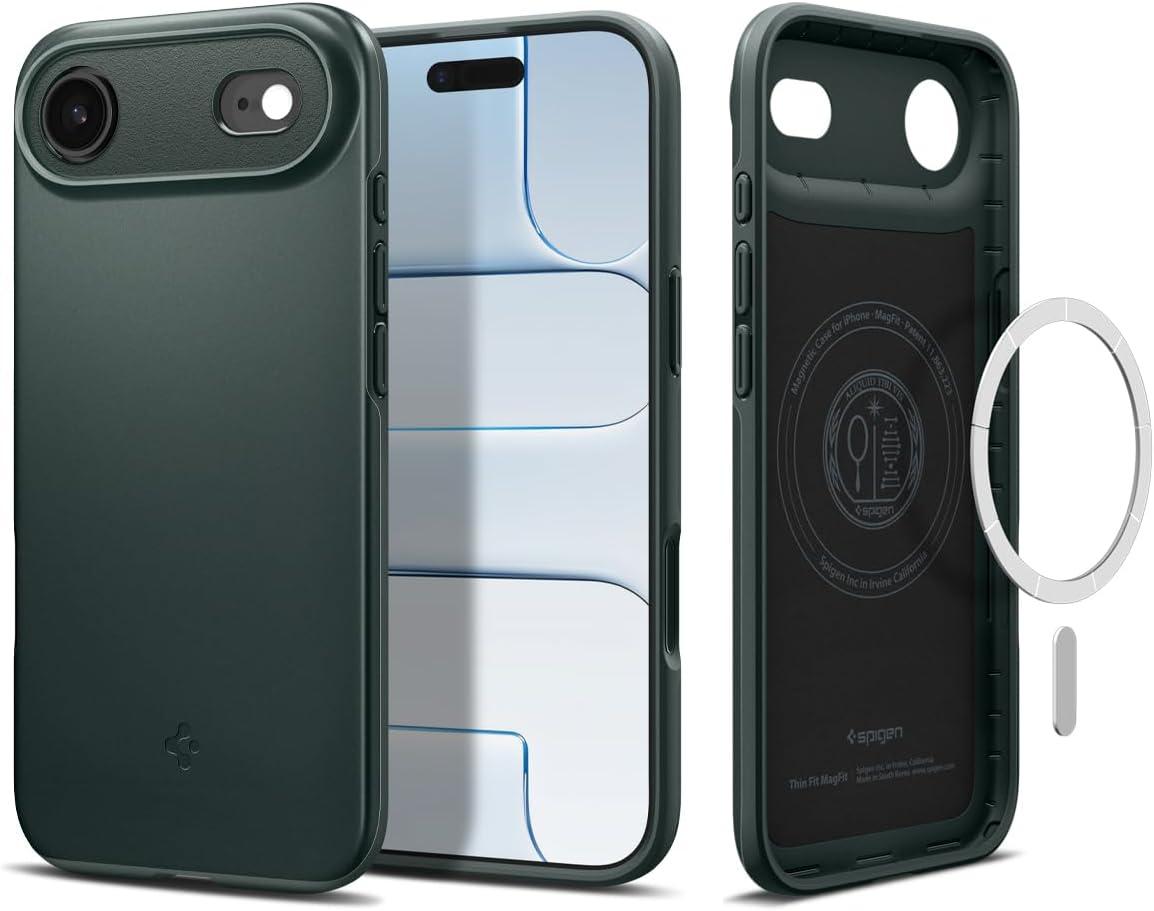imageSpigen for iPhone 17 Pro Max Case Thin Fit MagFit TPU Covered Camera Control Compatible with MagSafe BlackAbyss Green