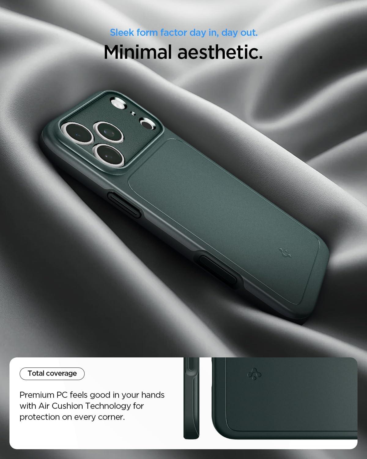 imageSpigen for iPhone 17 Pro Max Case Thin Fit MagFit TPU Covered Camera Control Compatible with MagSafe BlackAbyss Green