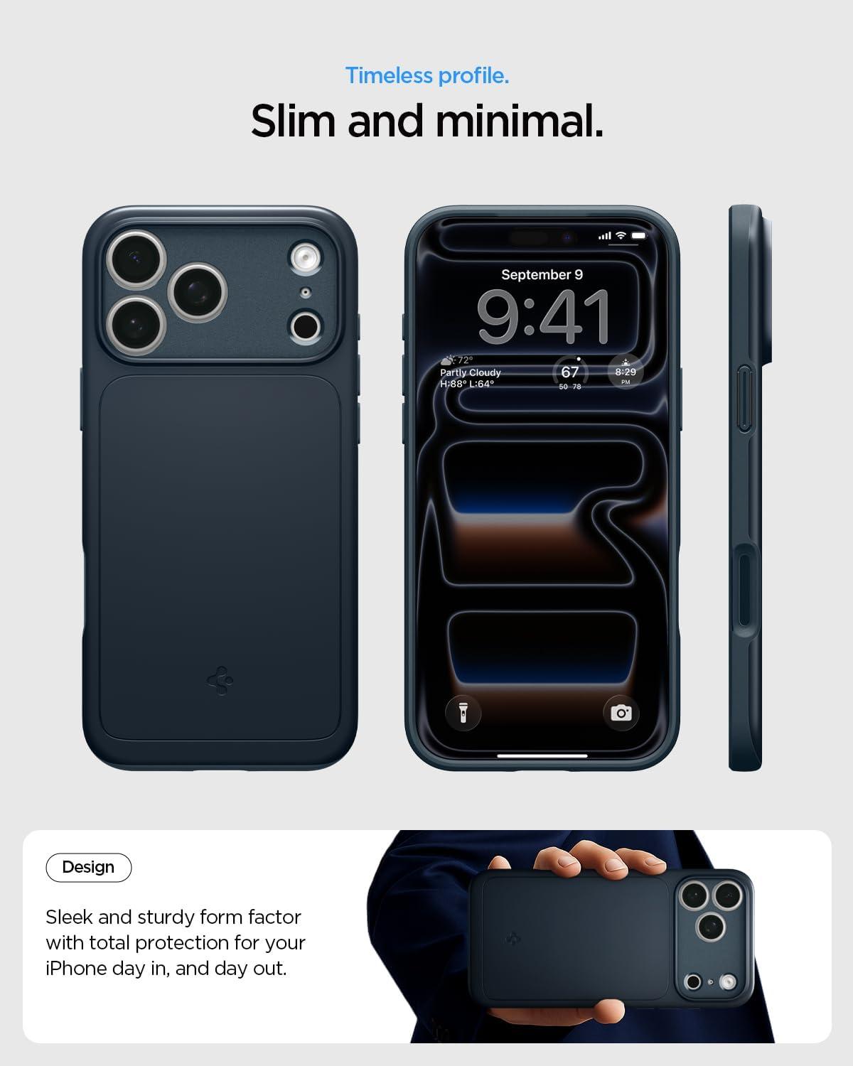 imageSpigen for iPhone 17 Pro Max Case Thin Fit MagFit TPU Covered Camera Control Compatible with MagSafe BlackMetal Slate