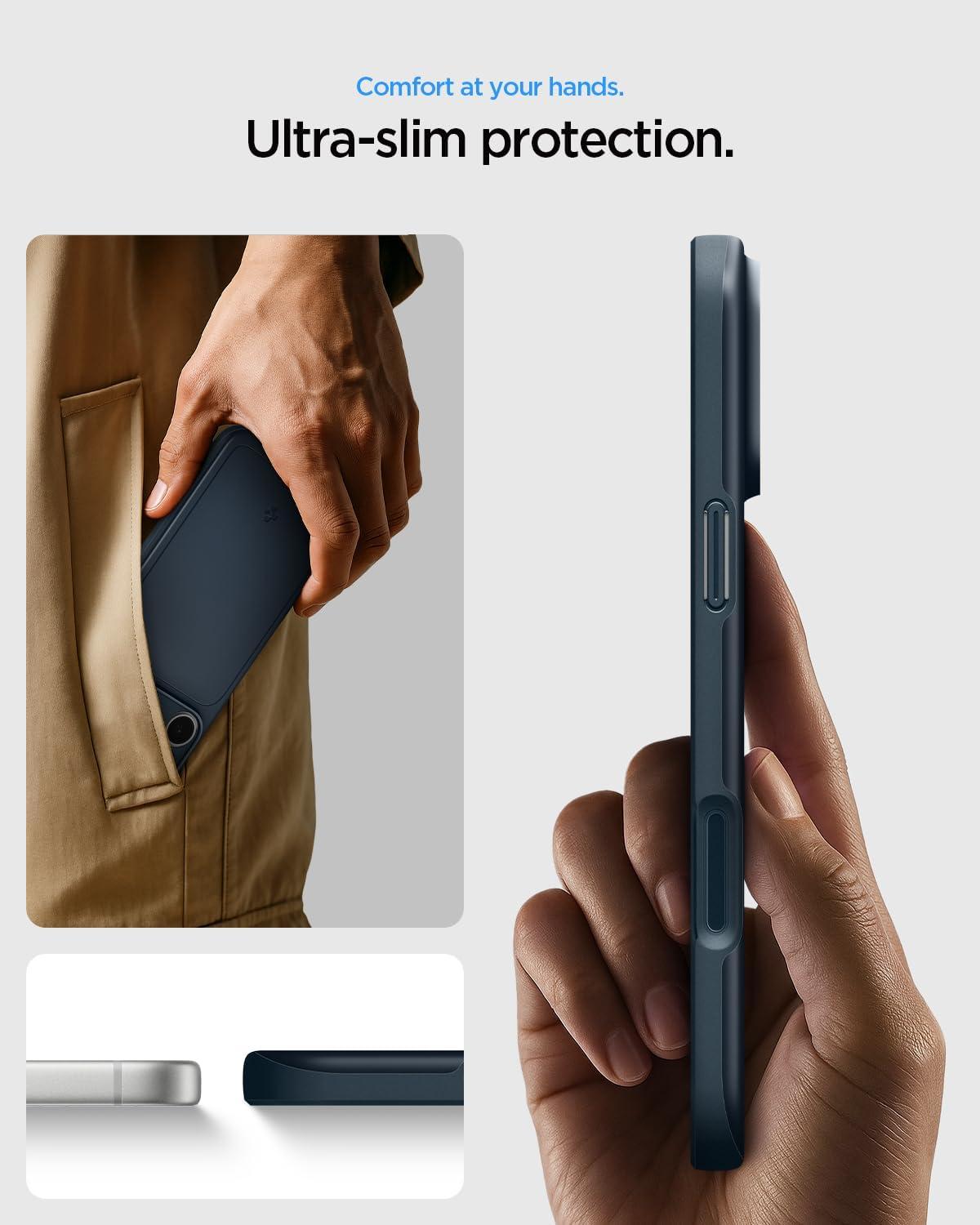 imageSpigen for iPhone 17 Pro Max Case Thin Fit MagFit TPU Covered Camera Control Compatible with MagSafe BlackMetal Slate