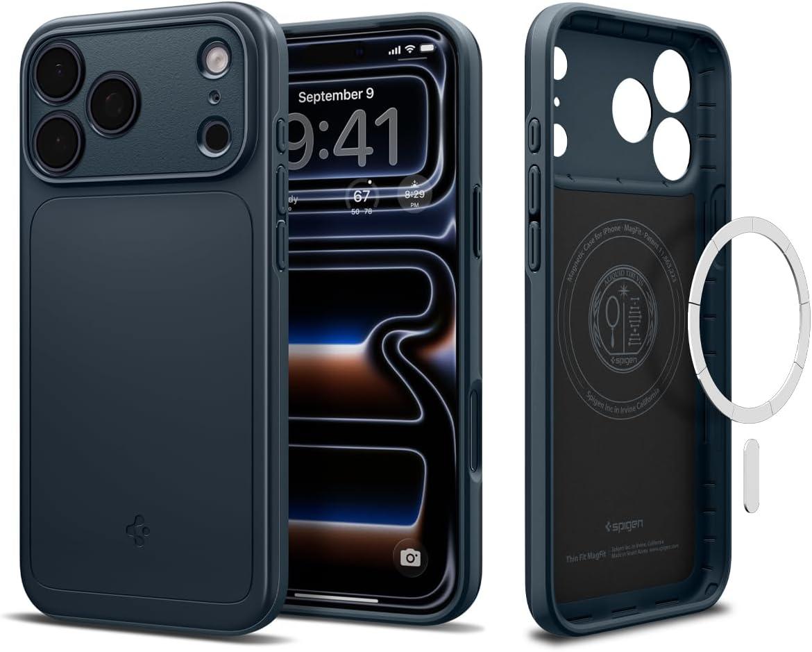 imageSpigen for iPhone 17 Pro Max Case Thin Fit MagFit TPU Covered Camera Control Compatible with MagSafe BlackMetal Slate