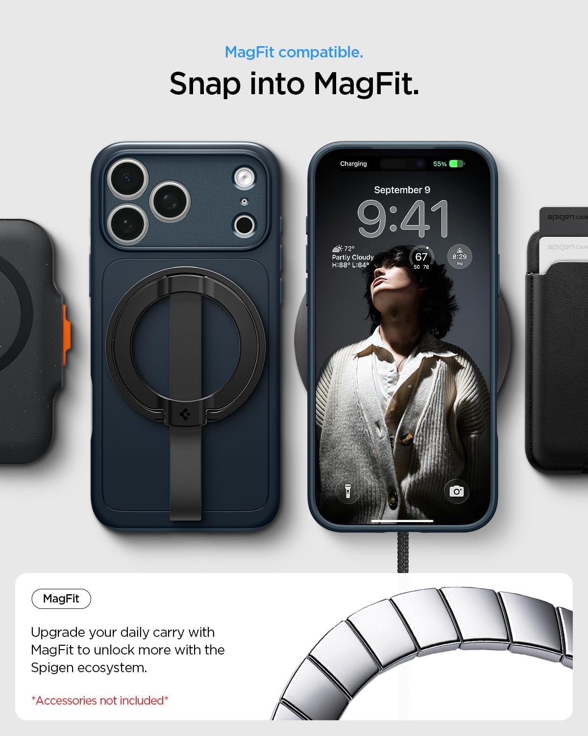 imageSpigen for iPhone 17 Pro Max Case Thin Fit MagFit TPU Covered Camera Control Compatible with MagSafe BlackMetal Slate