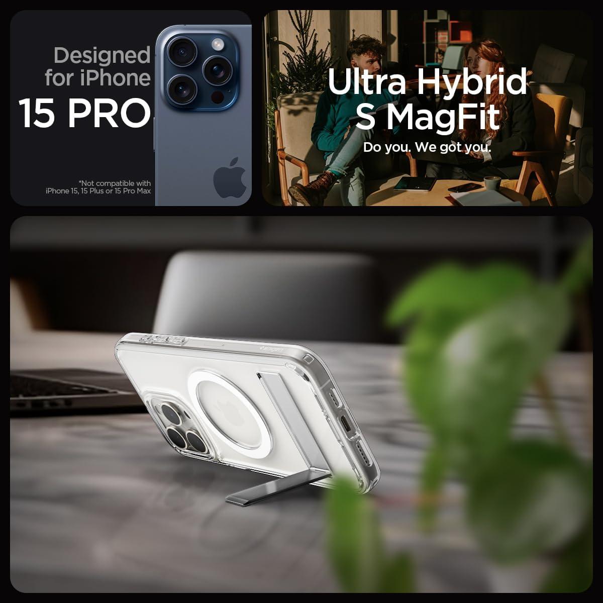 imageSpigen for iPhone 17 Pro Max Case Ultra Hybrid S MagFit TPU Covered Camera Control Kickstand Compatible with MagSafe Clear WhiteCrystal Clear