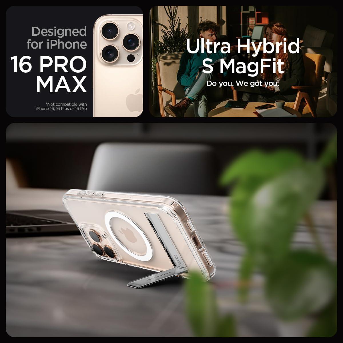 imageSpigen for iPhone 17 Pro Max Case Ultra Hybrid S MagFit TPU Covered Camera Control Kickstand Compatible with MagSafe Clear WhiteCrystal Clear