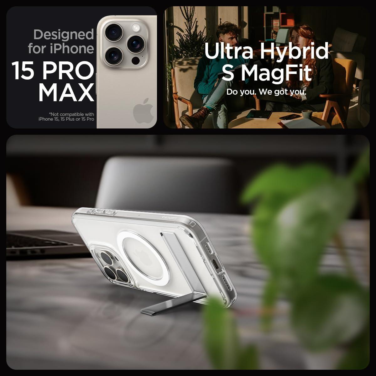 imageSpigen for iPhone 17 Pro Max Case Ultra Hybrid S MagFit TPU Covered Camera Control Kickstand Compatible with MagSafe Clear WhiteCrystal Clear