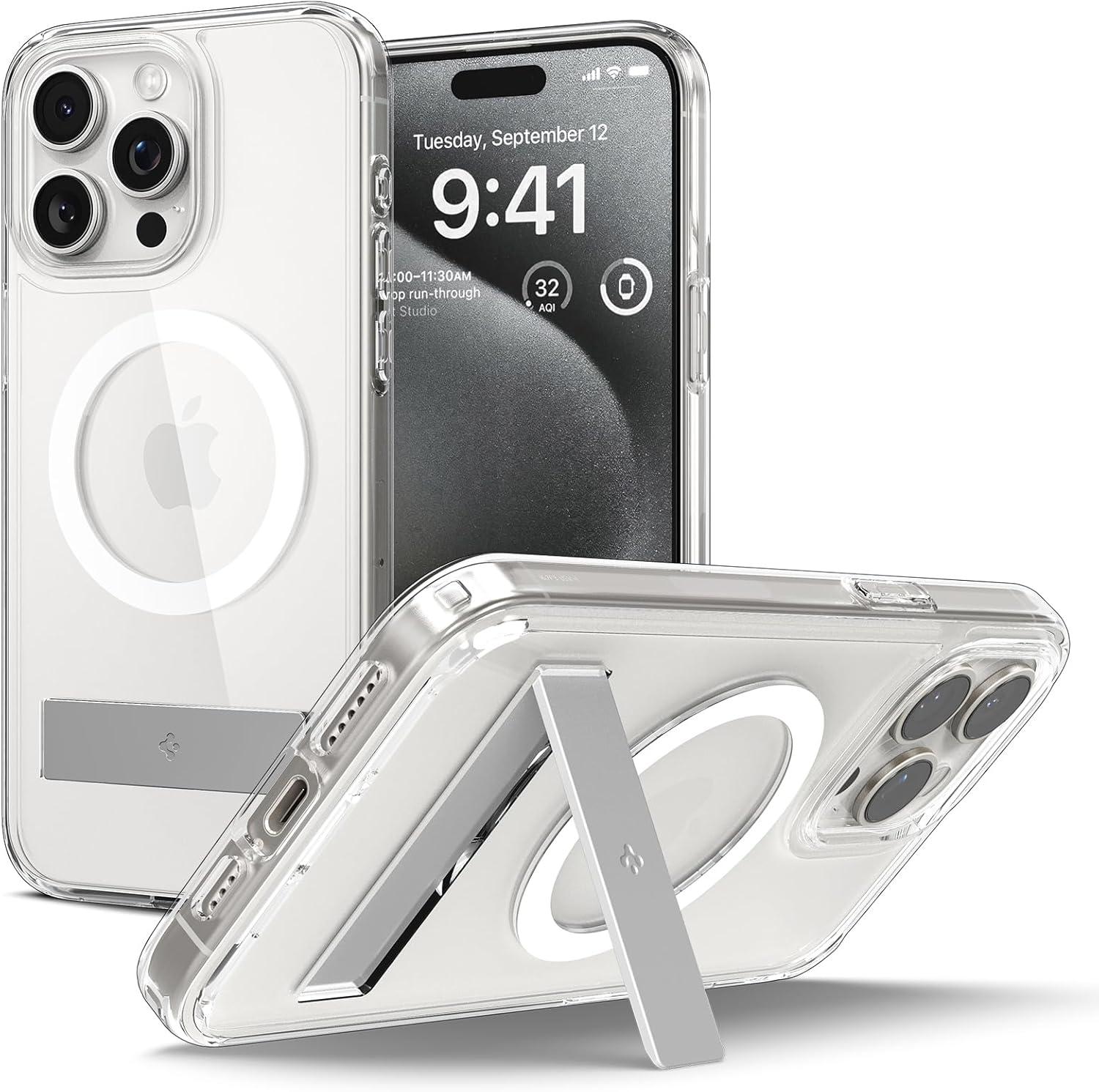 imageSpigen for iPhone 17 Pro Max Case Ultra Hybrid S MagFit TPU Covered Camera Control Kickstand Compatible with MagSafe Clear WhiteCrystal Clear