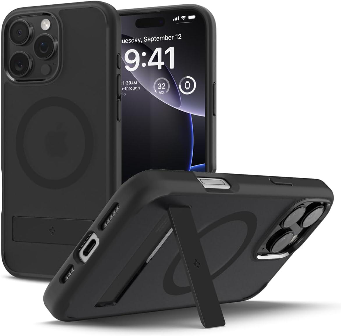 imageSpigen for iPhone 17 Pro Max Case Ultra Hybrid S MagFit TPU Covered Camera Control Kickstand Compatible with MagSafe Clear WhiteFrost Black