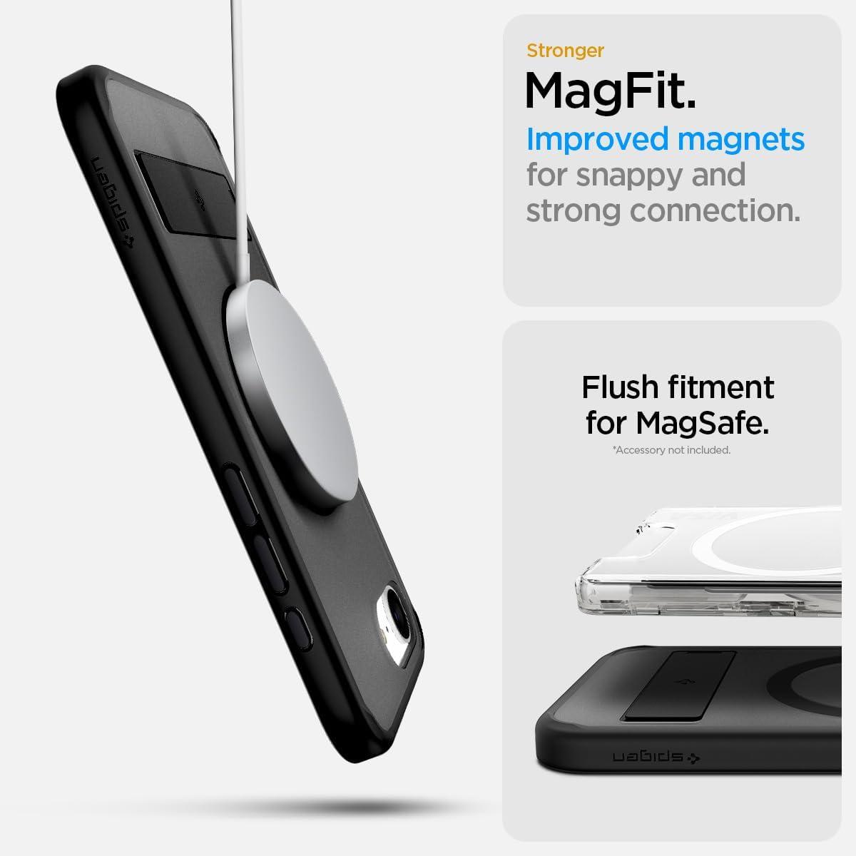 imageSpigen for iPhone 17 Pro Max Case Ultra Hybrid S MagFit TPU Covered Camera Control Kickstand Compatible with MagSafe Clear WhiteFrost Black