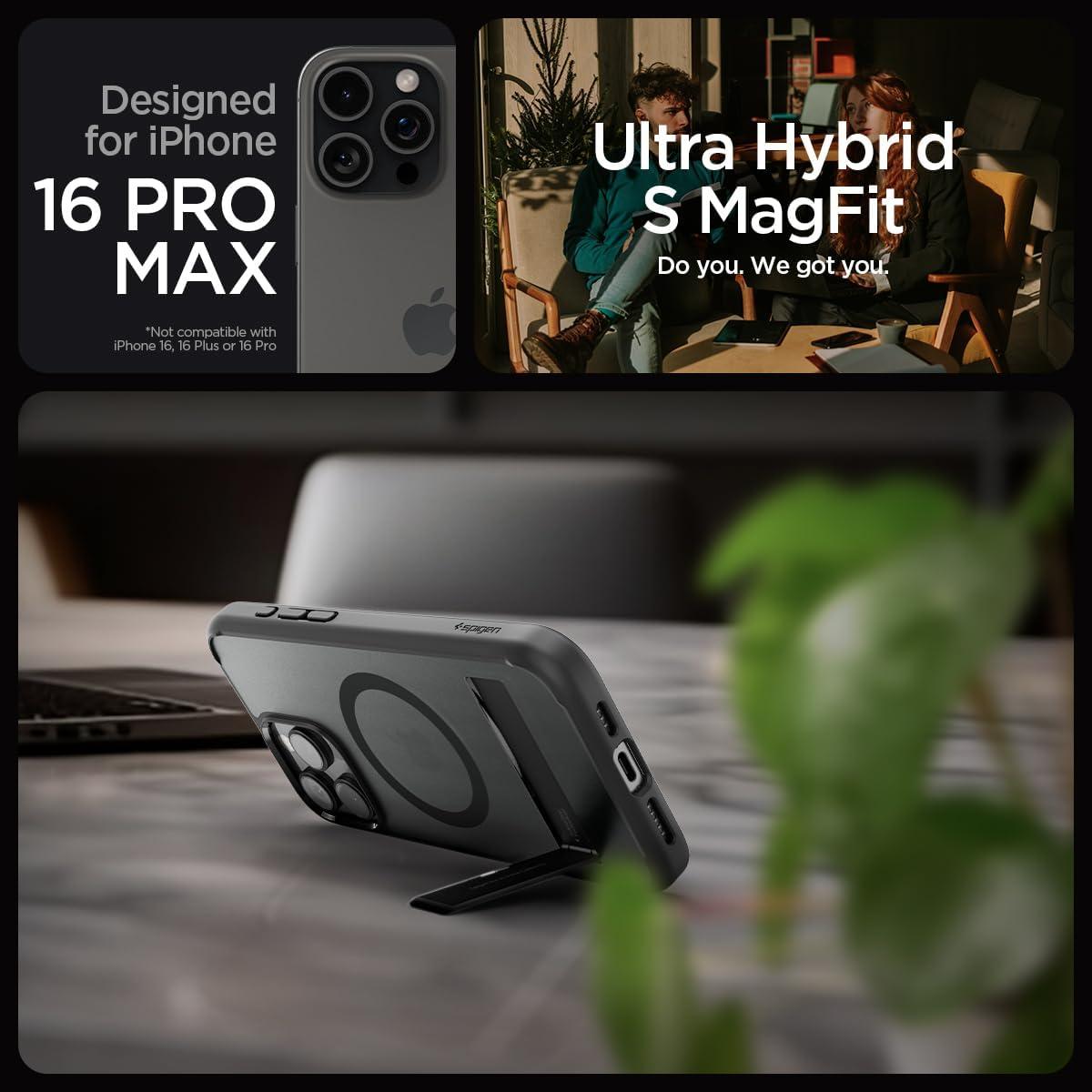 imageSpigen for iPhone 17 Pro Max Case Ultra Hybrid S MagFit TPU Covered Camera Control Kickstand Compatible with MagSafe Clear WhiteFrost Black