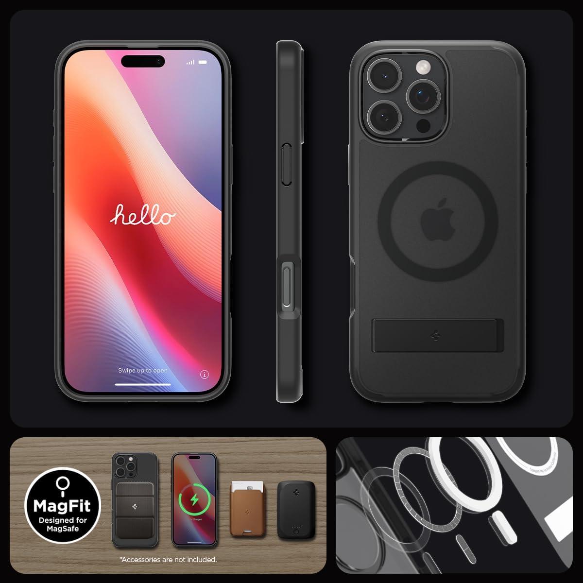 imageSpigen for iPhone 17 Pro Max Case Ultra Hybrid S MagFit TPU Covered Camera Control Kickstand Compatible with MagSafe Clear WhiteFrost Black