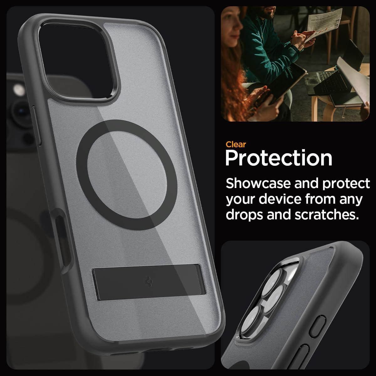 imageSpigen for iPhone 17 Pro Max Case Ultra Hybrid S MagFit TPU Covered Camera Control Kickstand Compatible with MagSafe Clear WhiteFrost Black