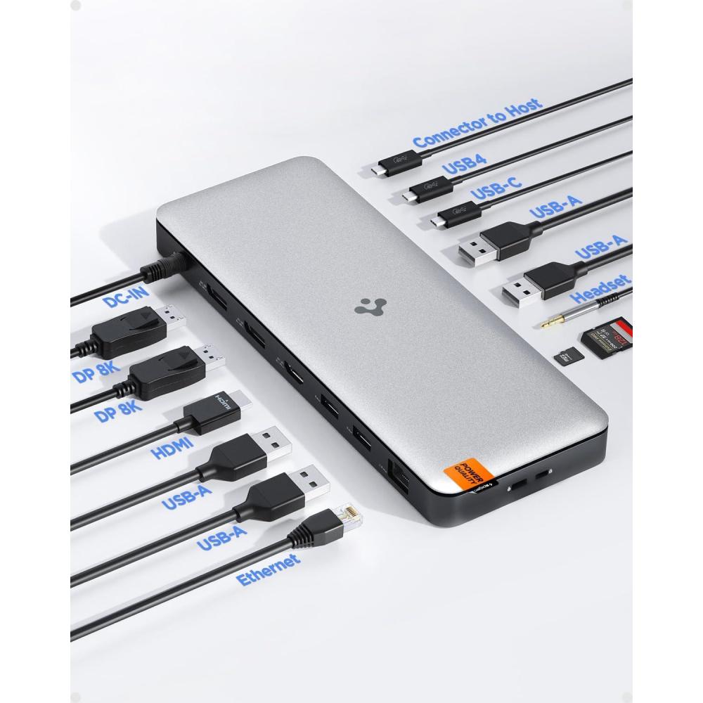 imageSpigen ArcDock Pro 14 in 1 8K Thunderbolt 4 Docking Station Triple Dual Monitor Hub 4K HDMI DP Dock USB4 96W MicroSD 40 Ethernet for MacBook ProM3M2Air WindowsUSB C Cable Adaptor Included