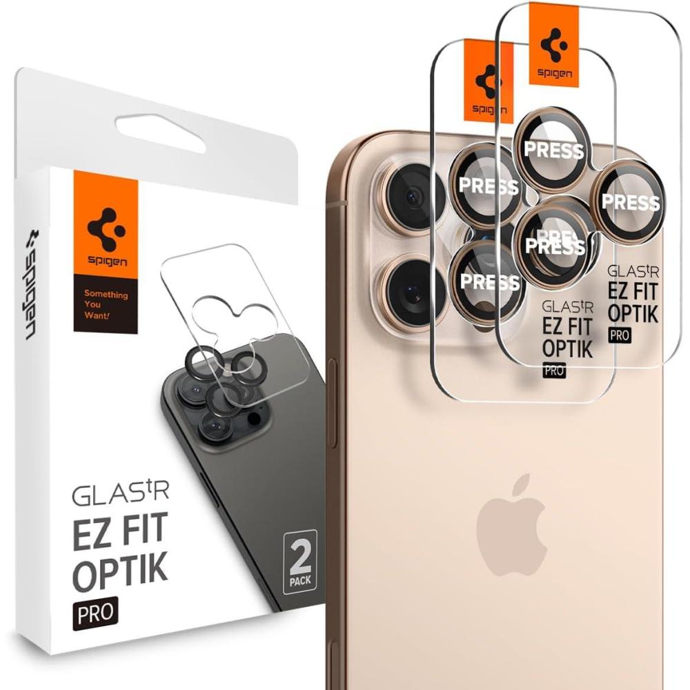 imageSpigen Camera Lens Screen Protector GlasTR EZ Fit Optik Pro Designed for iPhone 16 Pro MaxiPhone 16 ProiPhone 15 Pro MaxiPhone 15 Pro Case Friendly Natural Titanium 2 PackDesert Titanium